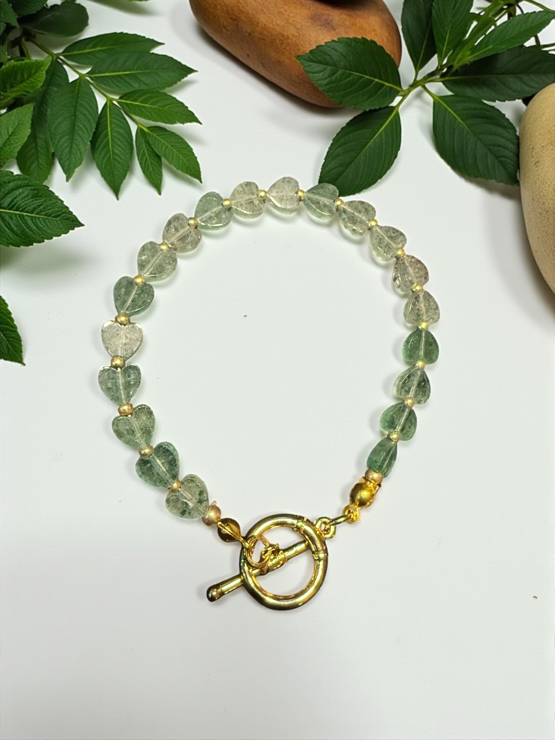 Handmade Gemstone Heart Bracelet: Black Onyx, Quartz, Tiger Eye