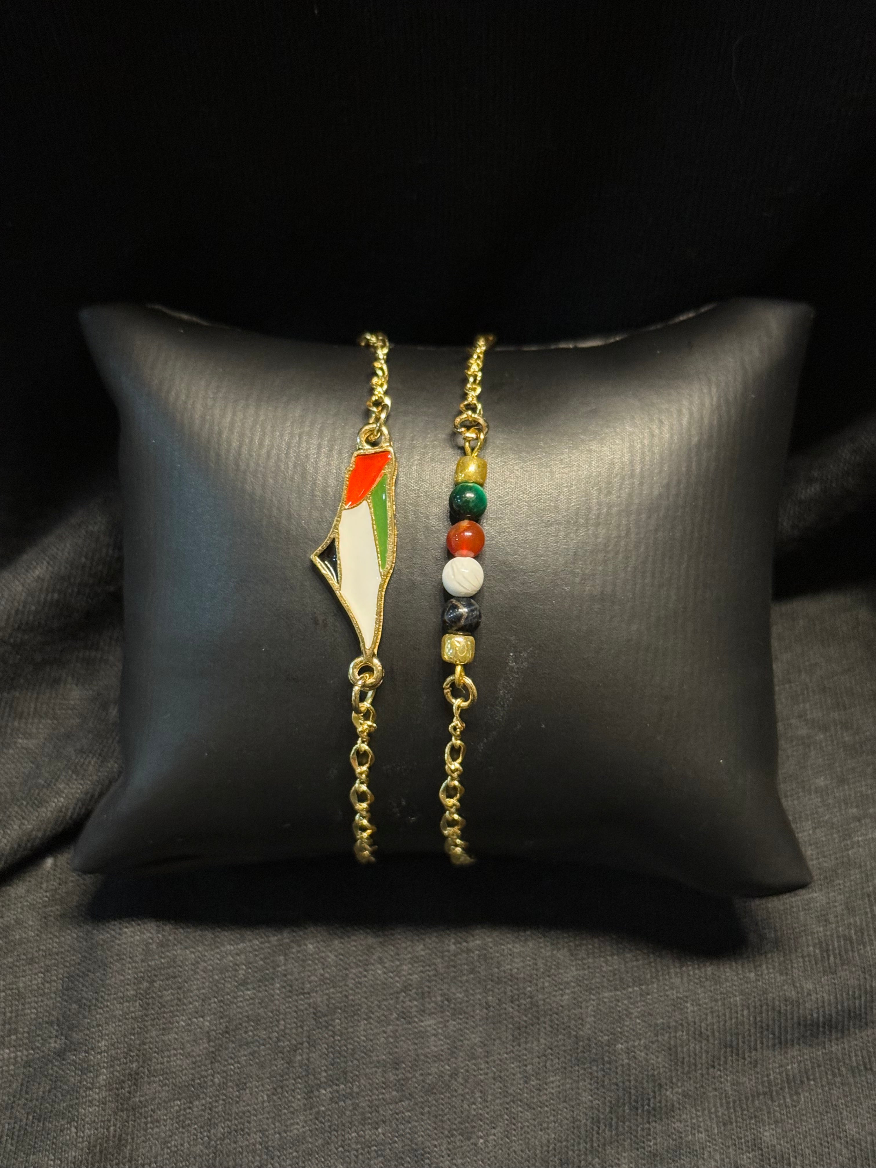 Palestine Flag layered with Palestine Stone Bracelet