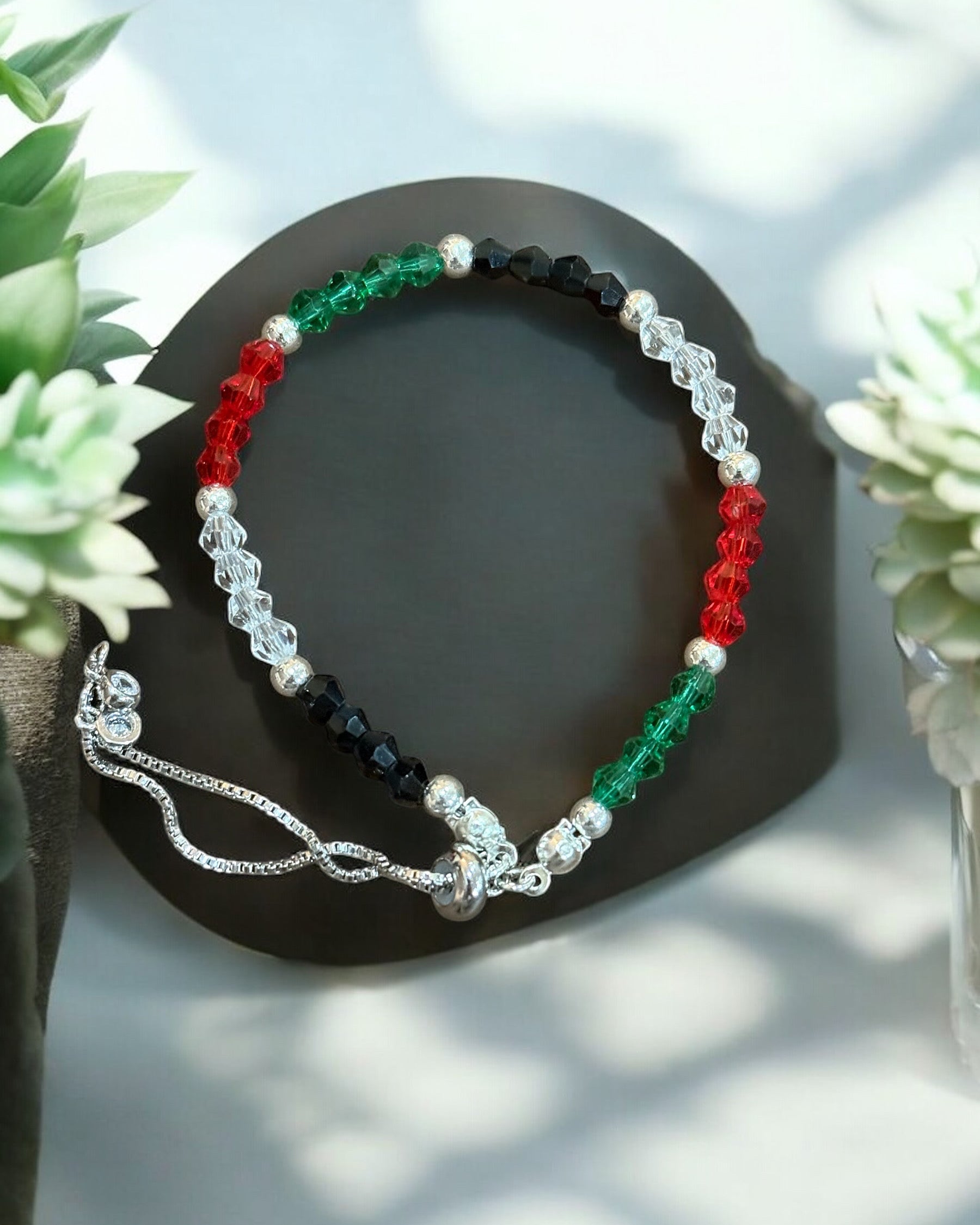 Palestine Crystal Bracelet: Red, Green, Black Crystal Beads