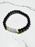 Black Onyx & Crystal Moon Bracelet: Gold Spacers, Handmade