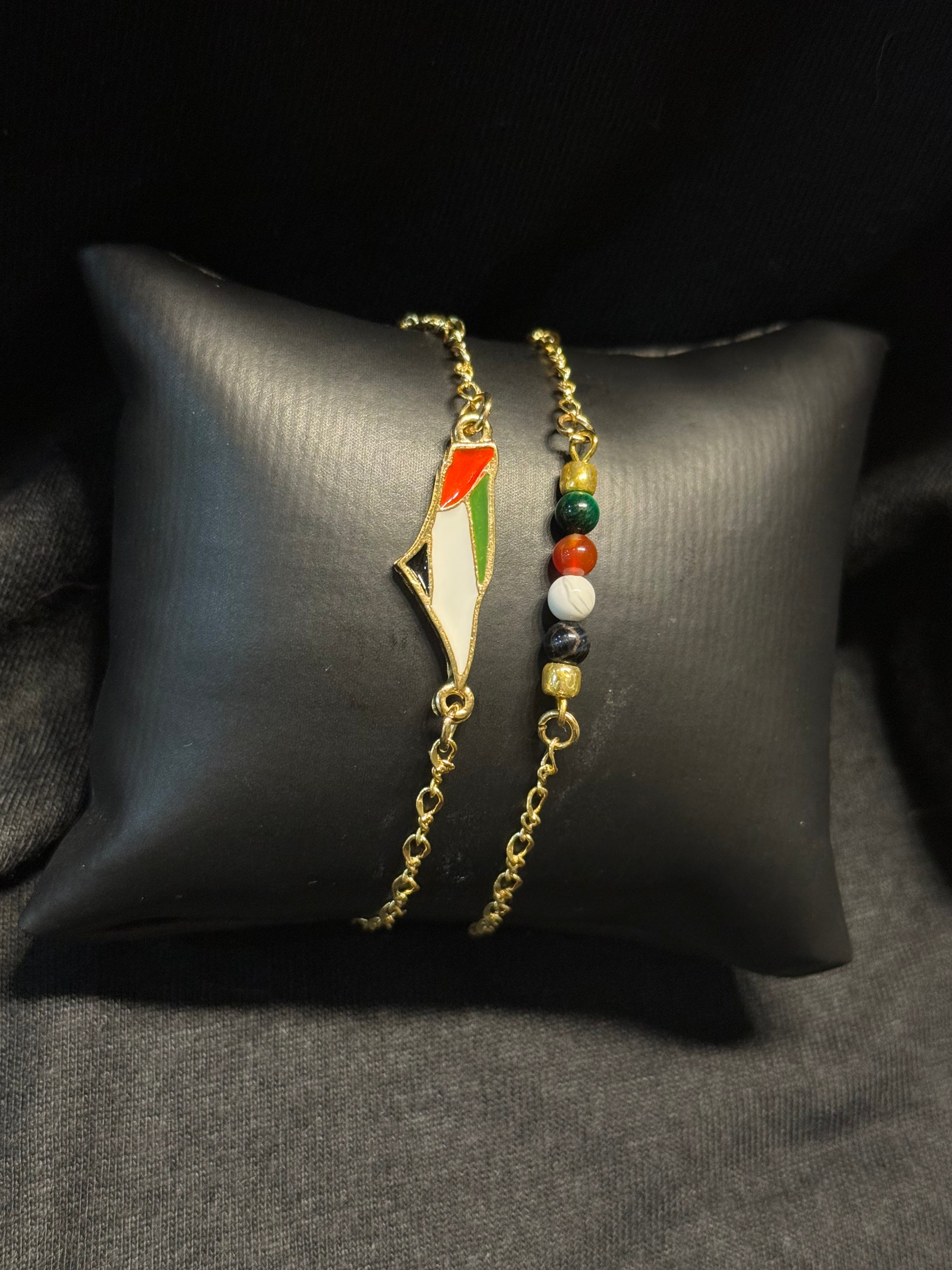Palestine Flag layered with Palestine Stone Bracelet