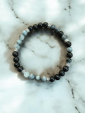 Handmade Black Hawk Eye Beaded Bracelet with Silver Spacers