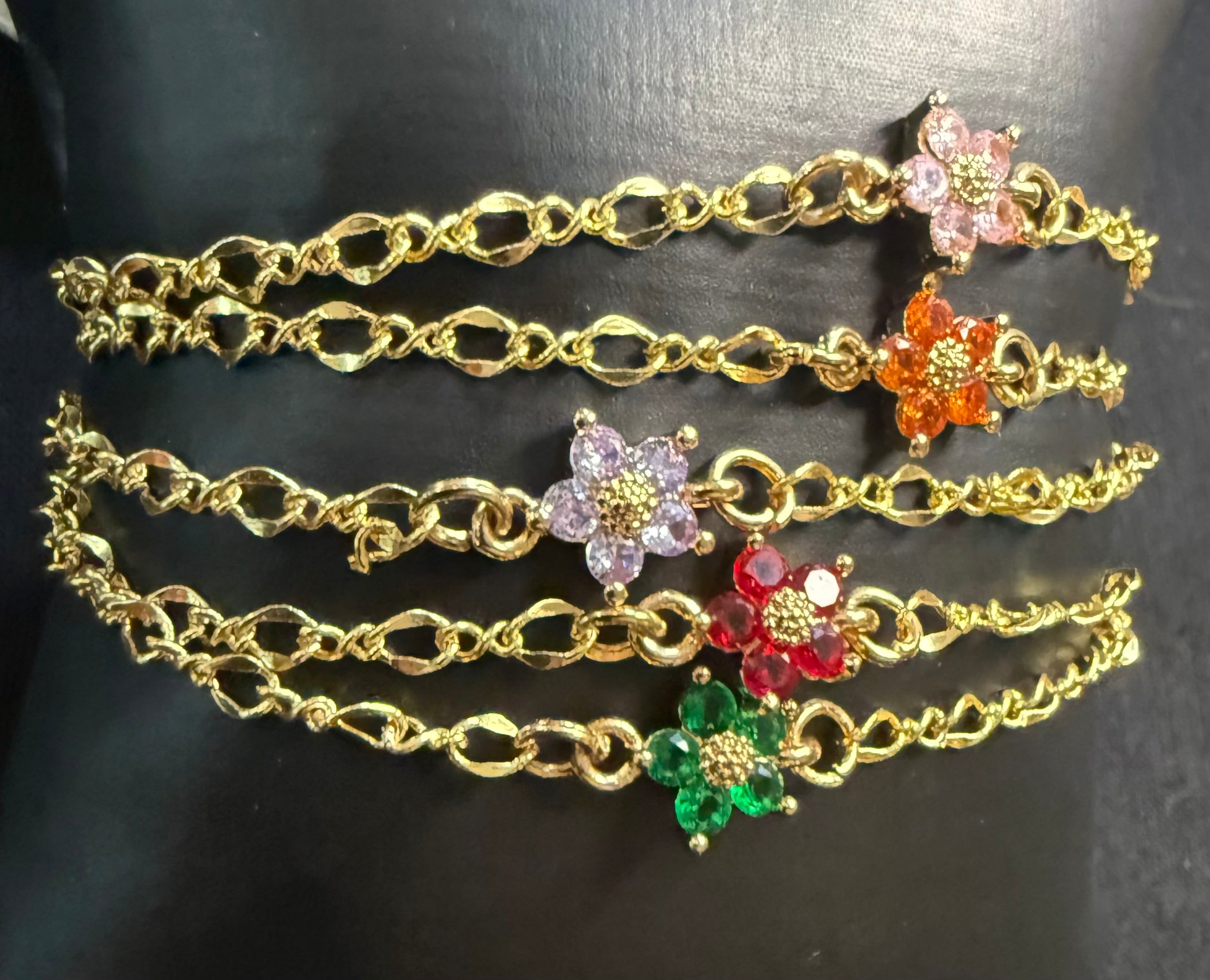 18k Gold Plated Stainless Steel Bracelet: Colorful Mini Flower
