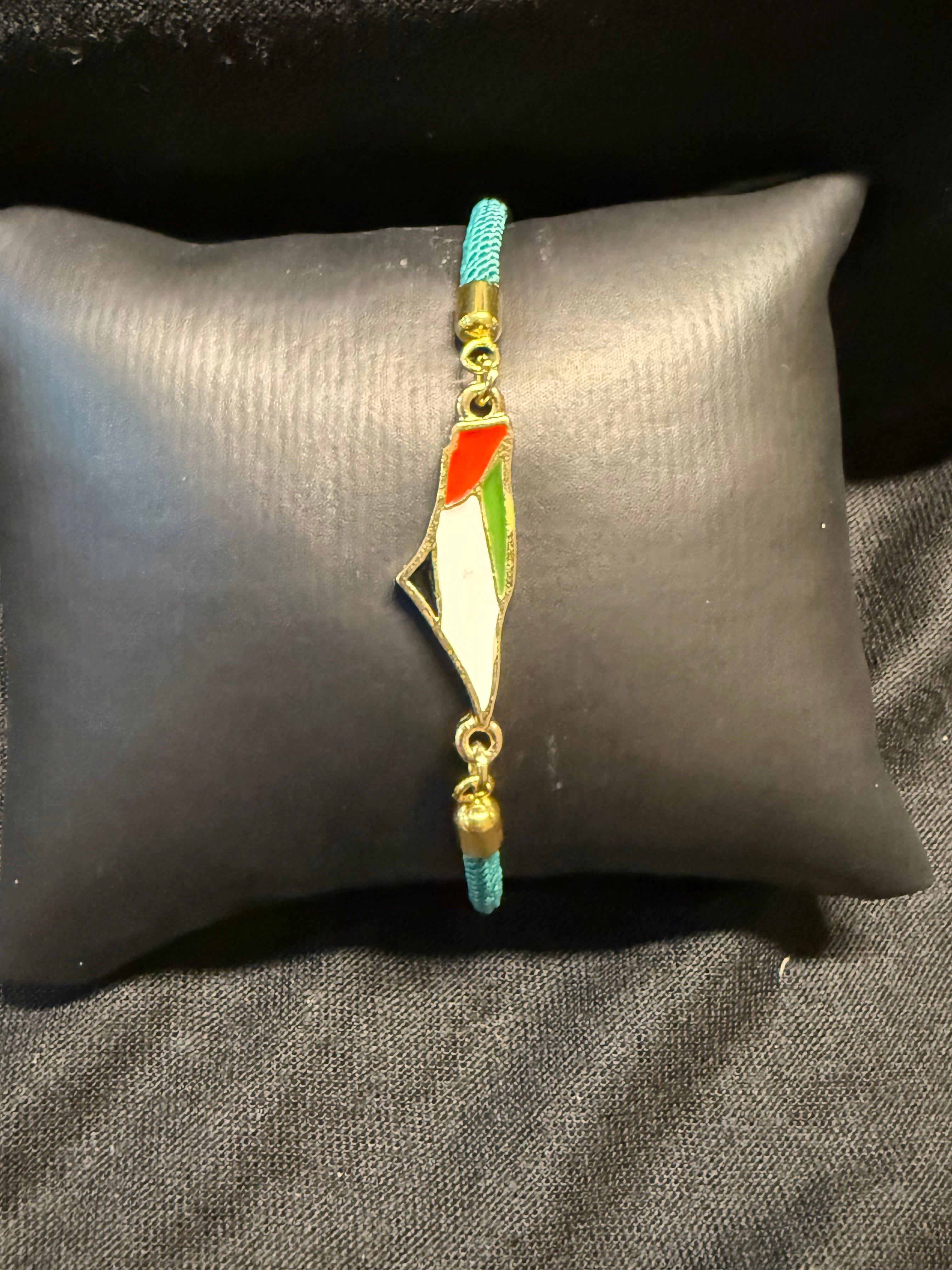 Palestine Flag Bracelet on Cord with Gold-Tone Accents