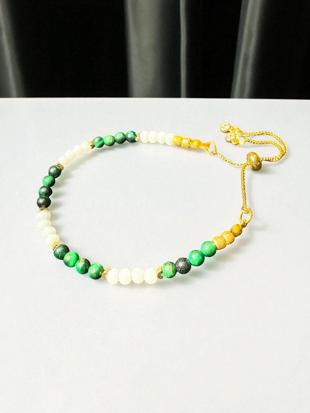 Adjustable Green Tiger Eye with White Crystals