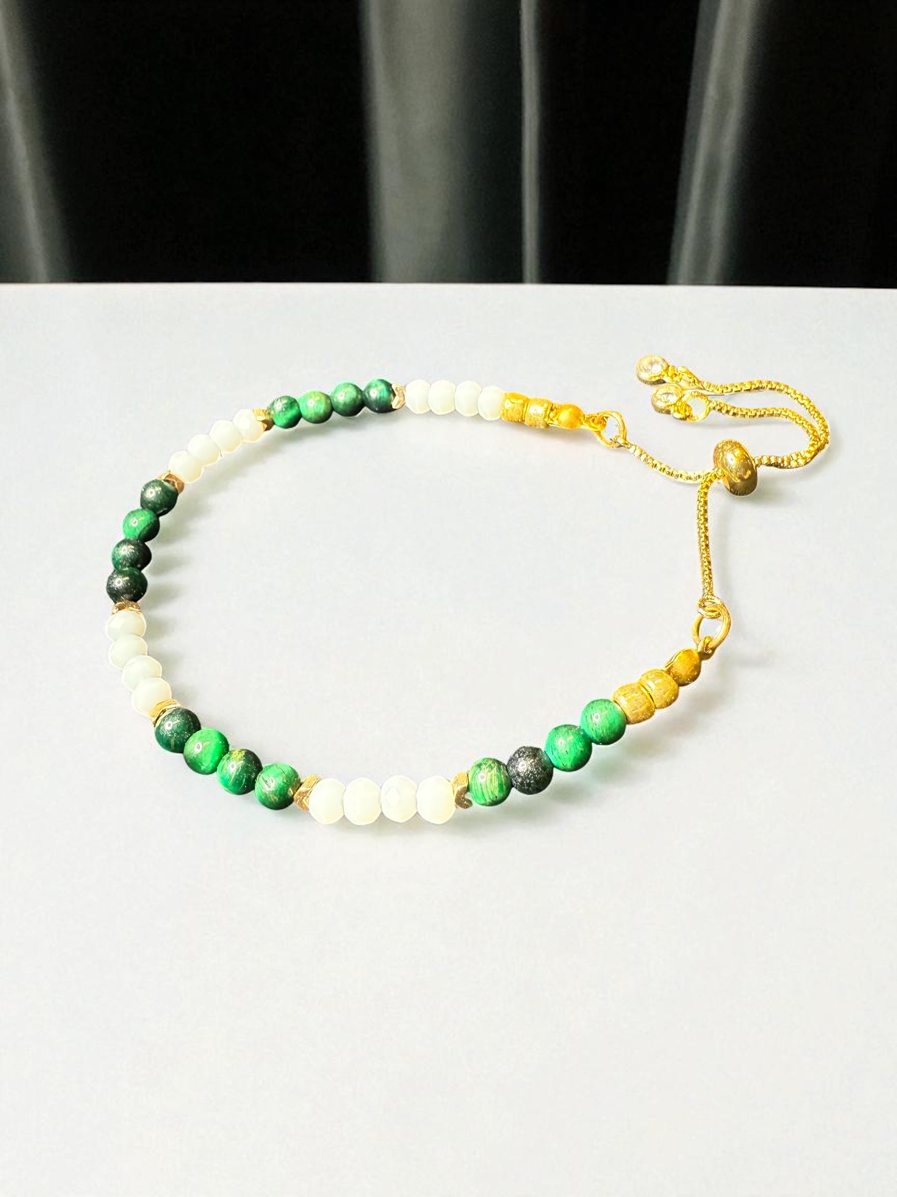 Adjustable Green Tiger Eye with White Crystals
