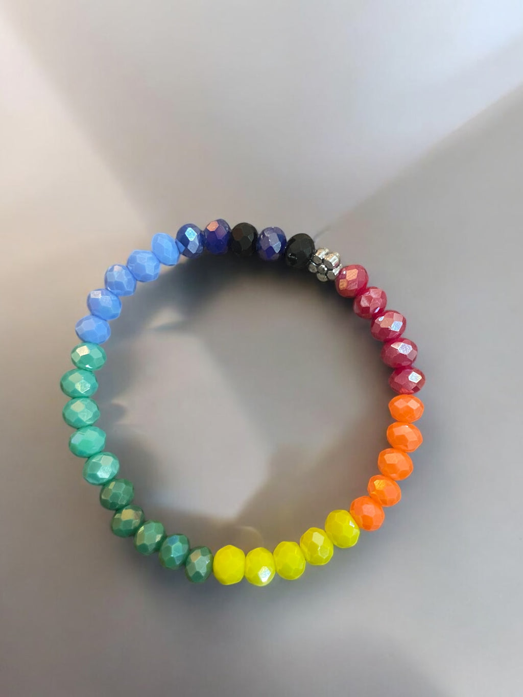 Rainbow Faceted Bead Bracelet: Handmade Daisy Spacer