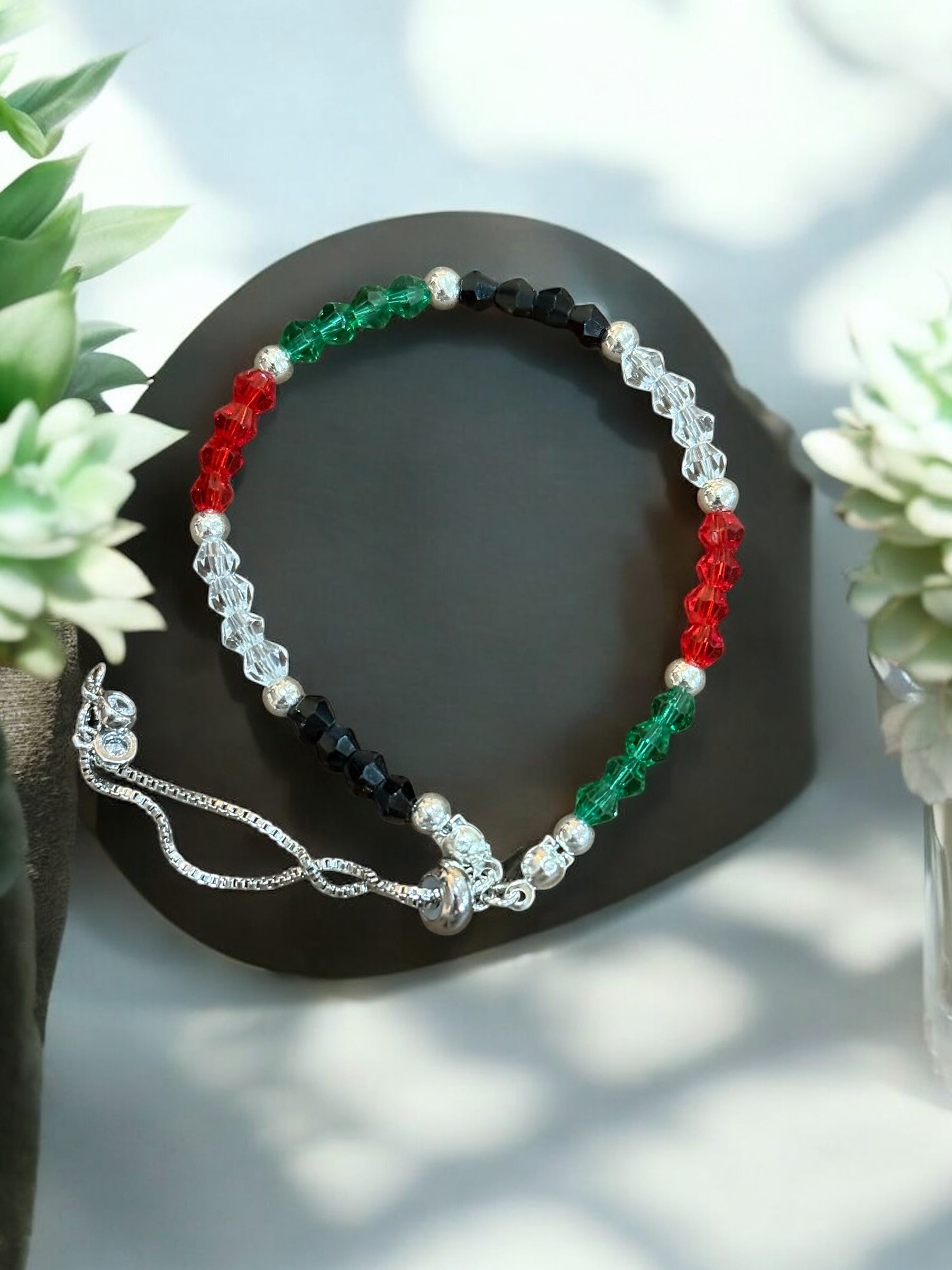 Palestine Crystal Bracelet: Red, Green, Black Crystal Beads