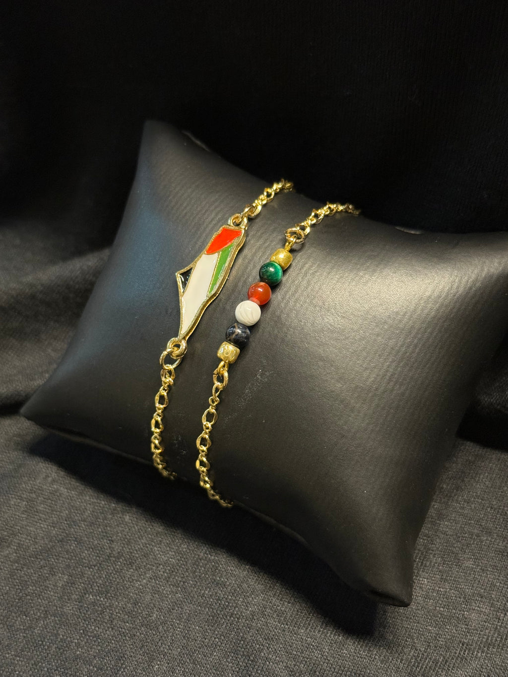 Palestine Flag layered with Palestine Stone Bracelet