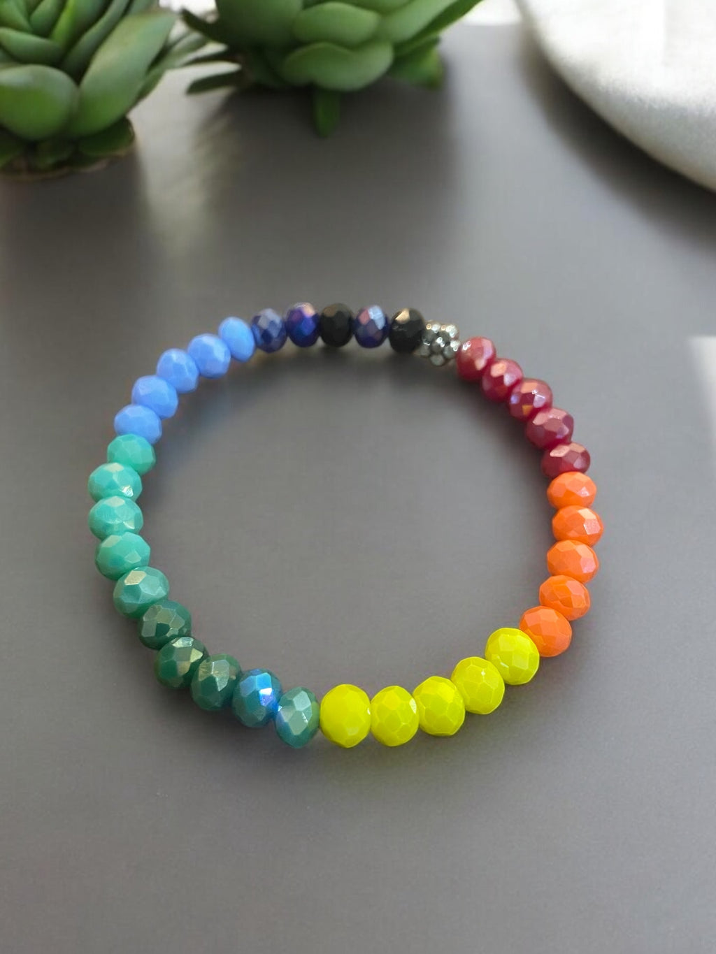 Rainbow Faceted Bead Bracelet: Handmade Daisy Spacer