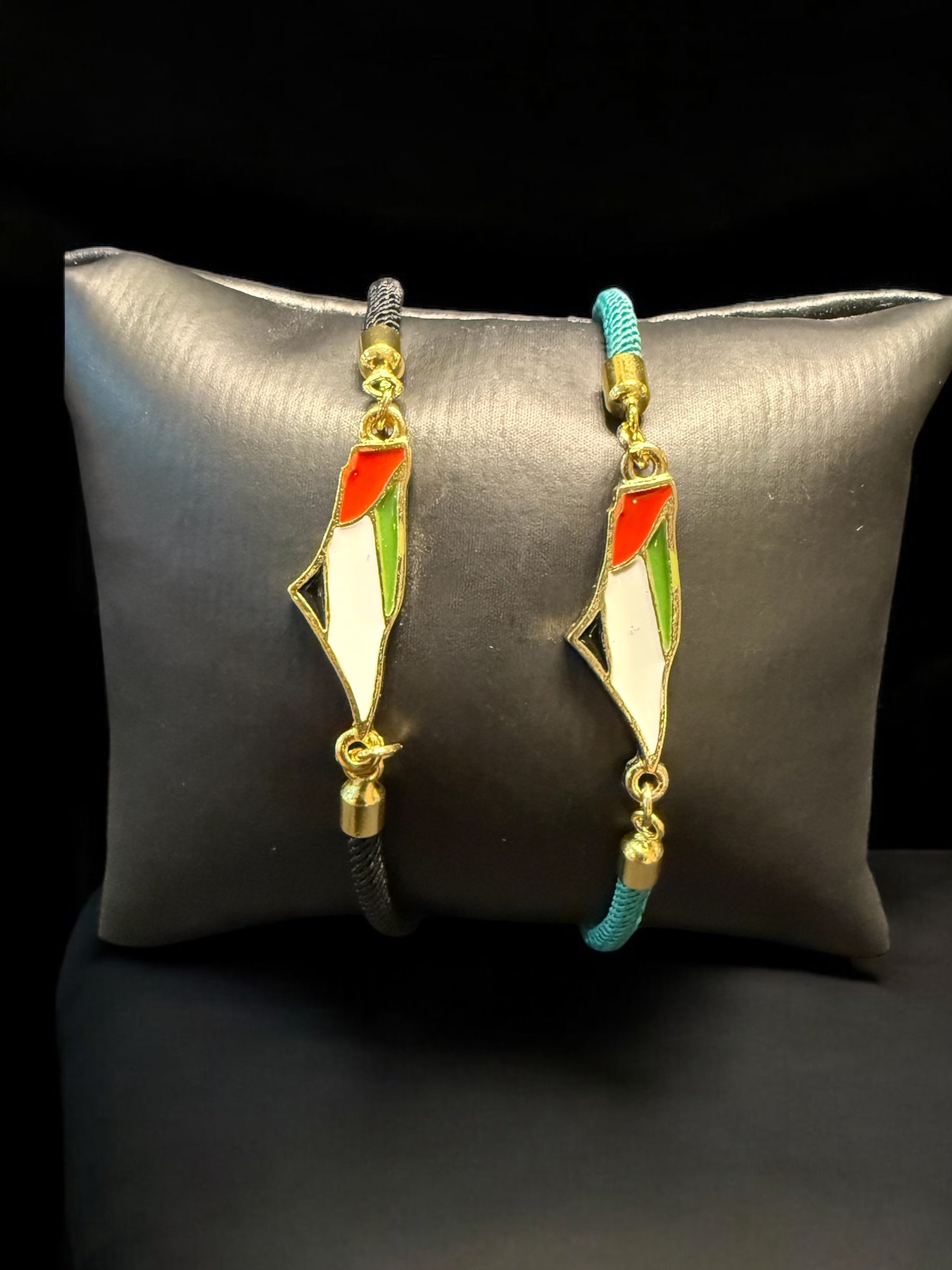 Palestine Flag Bracelet on Cord with Gold-Tone Accents