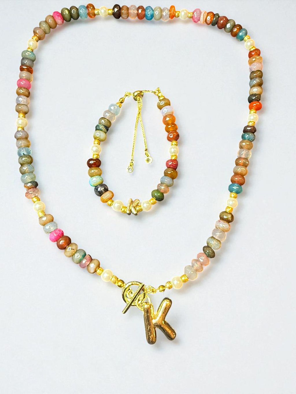 Tourmaline Faceted Letter Bracelet and Necklace Set