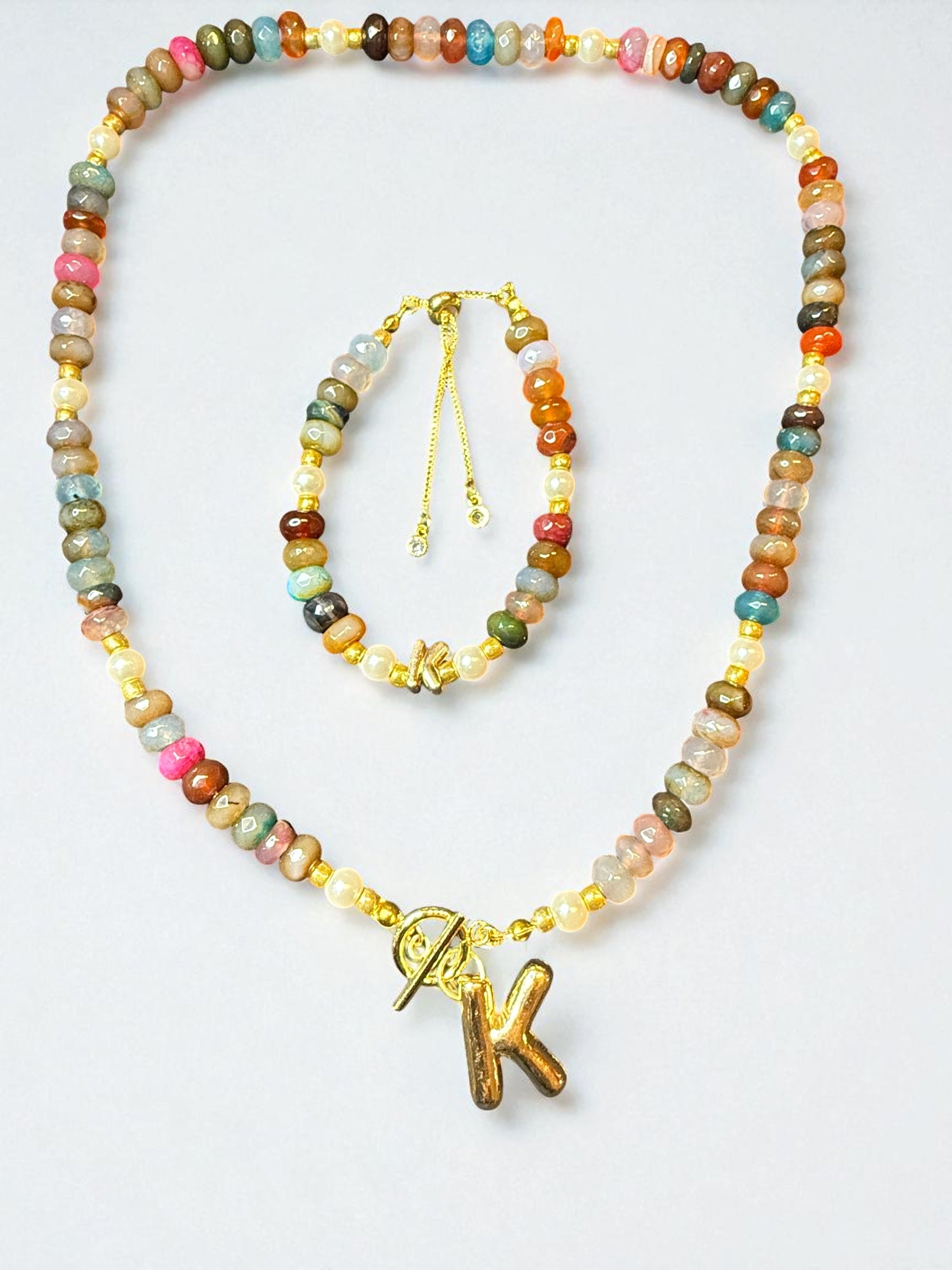 Tourmaline Faceted Letter Bracelet and Necklace Set