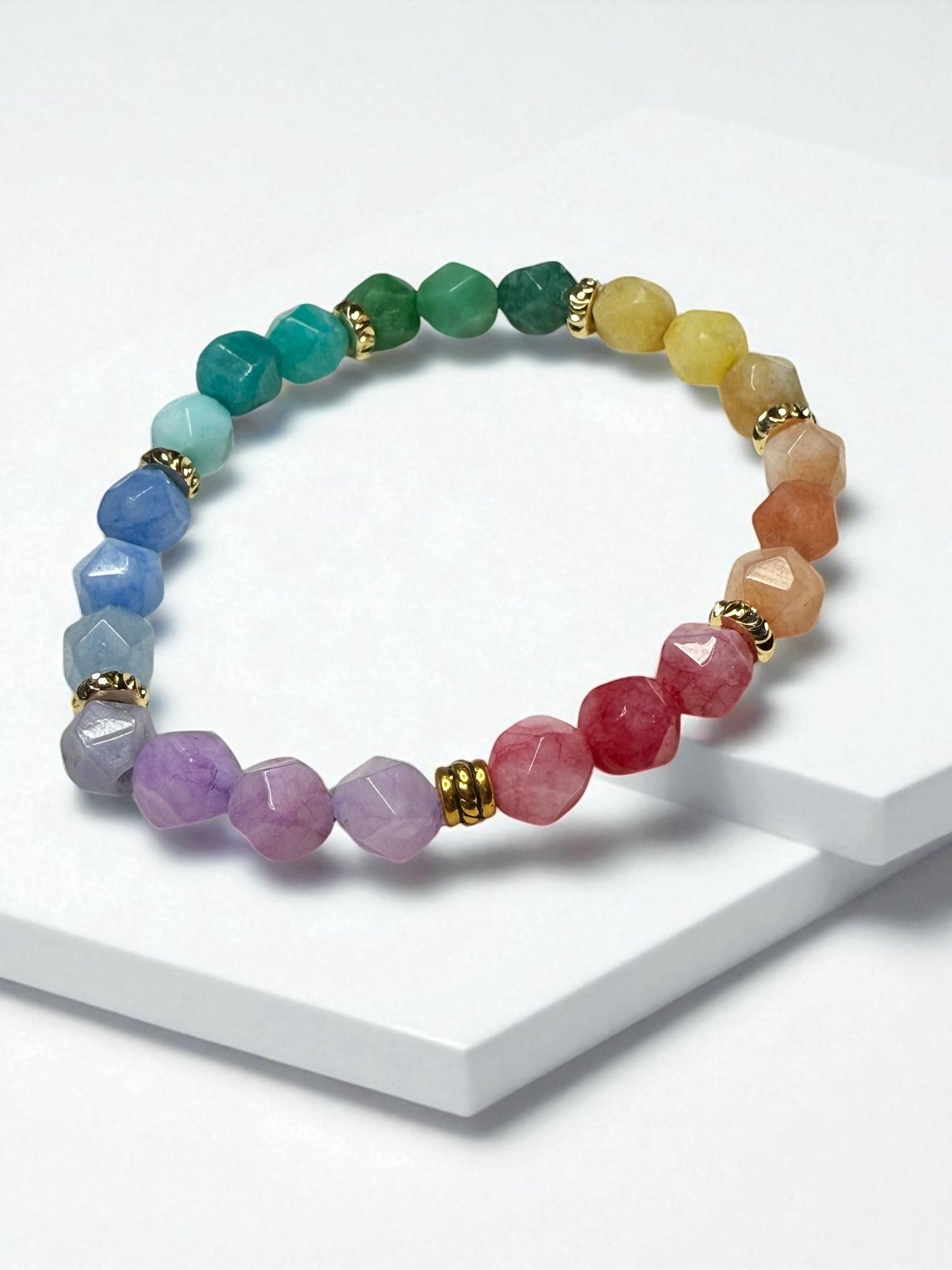 Rainbow Quartz Bracelet: Handmade 8mm Gemstone Stretch Jewelry
