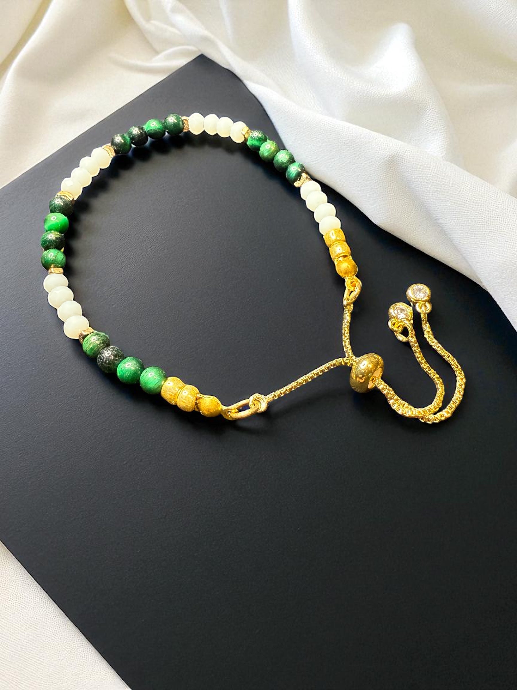 Adjustable Green Tiger Eye with White Crystals