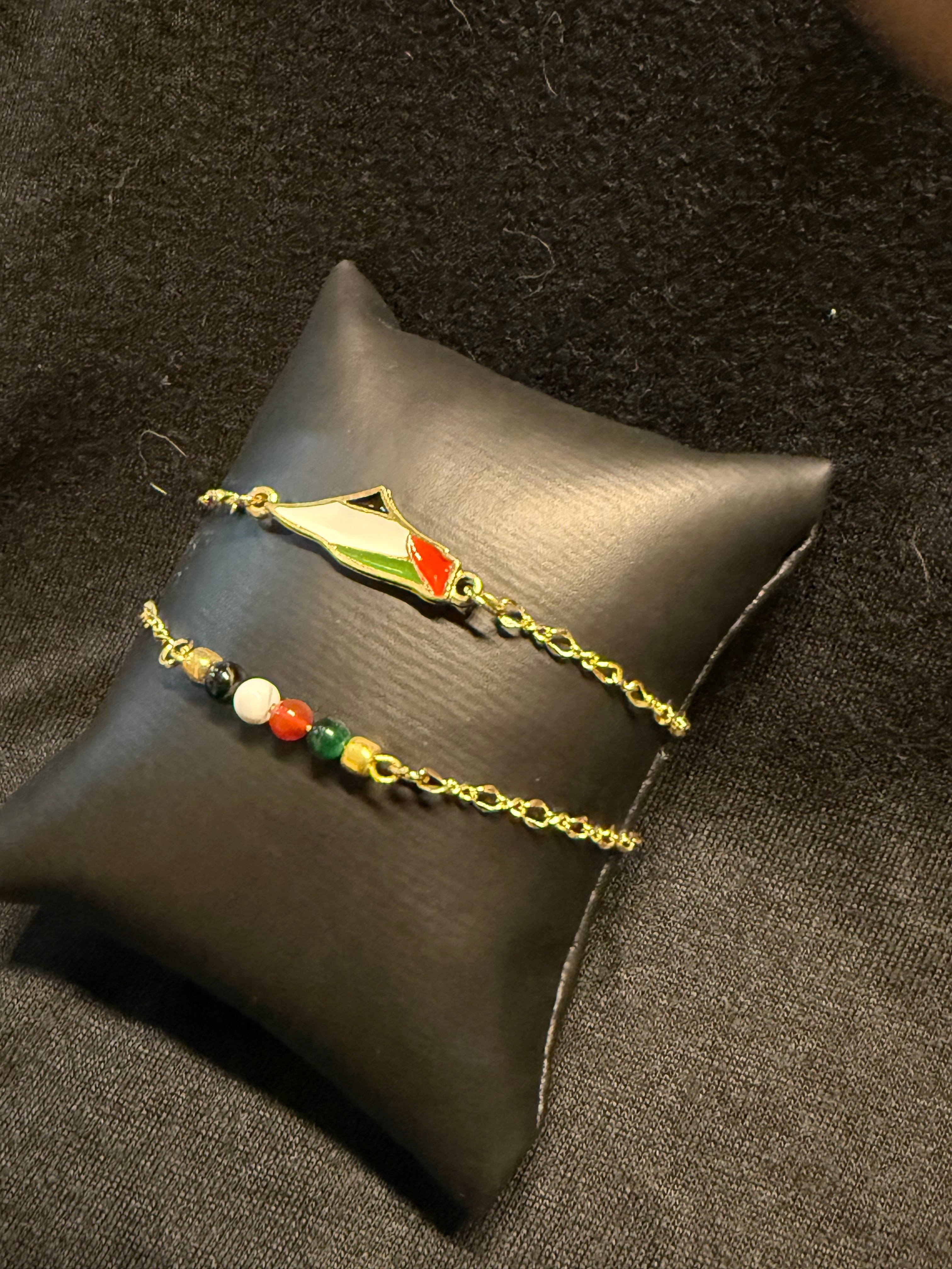 Palestine Flag layered with Palestine Stone Bracelet