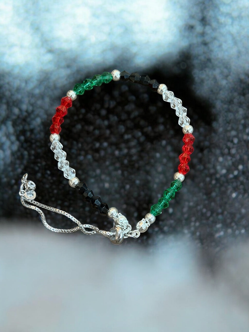 Palestine Crystal Bracelet: Red, Green, Black Crystal Beads