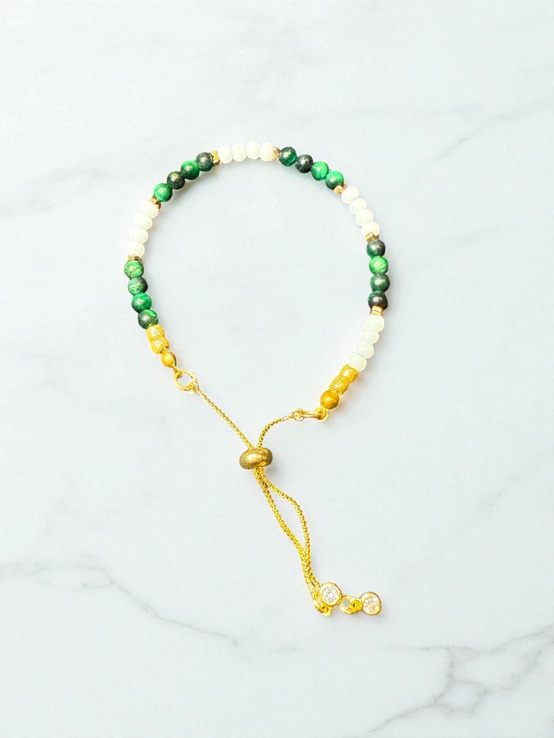 Adjustable Green Tiger Eye with White Crystals