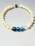 Aquamarine Tiger Eye Bead Bracelet: Mother of Pearl Stretch Jewelry