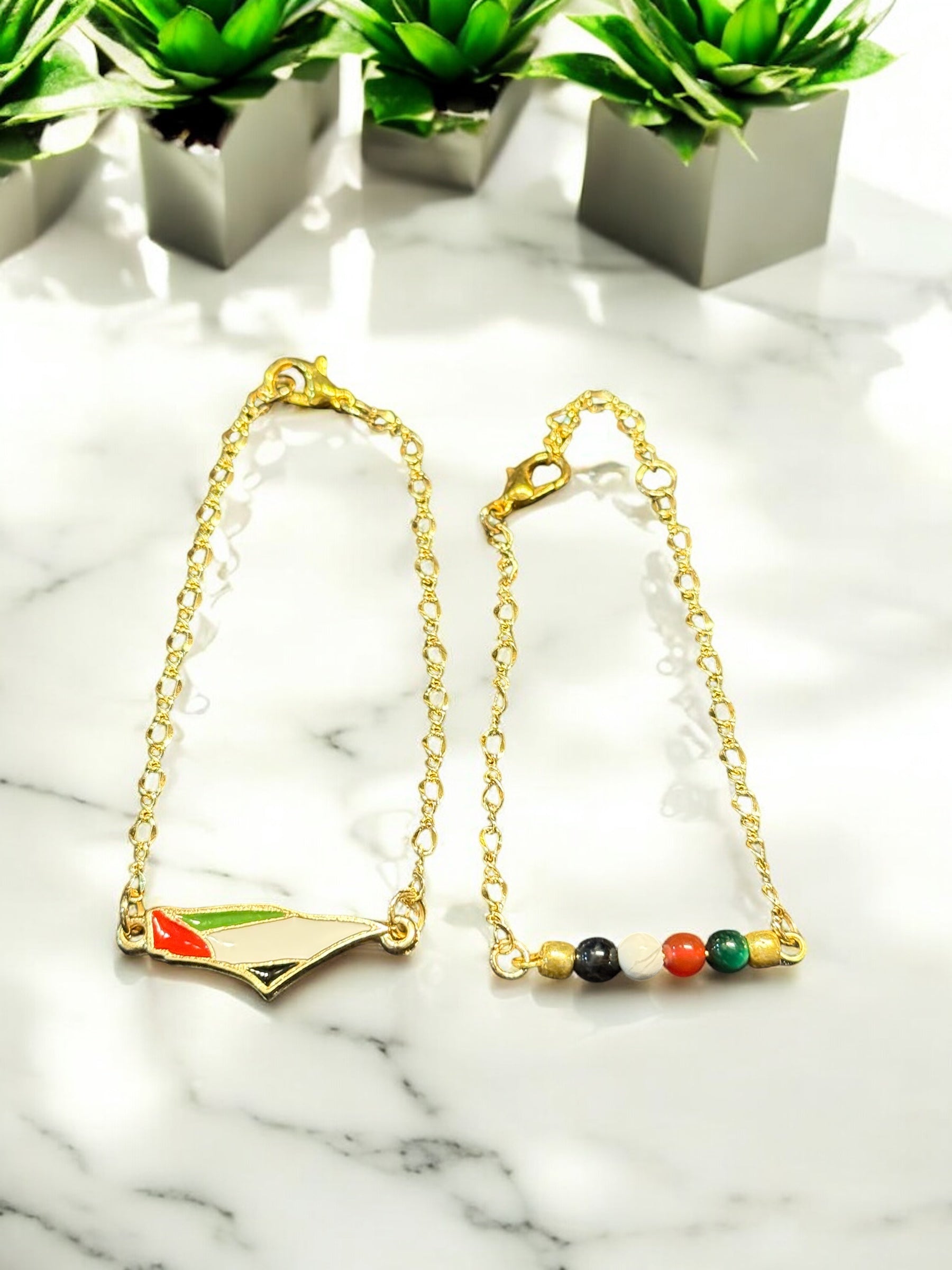 Palestine Flag layered with Palestine Stone Bracelet