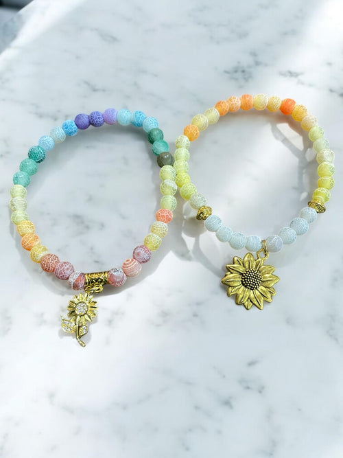 Agate Sunflower Bracelet : Handmade Colorful Stone Charm