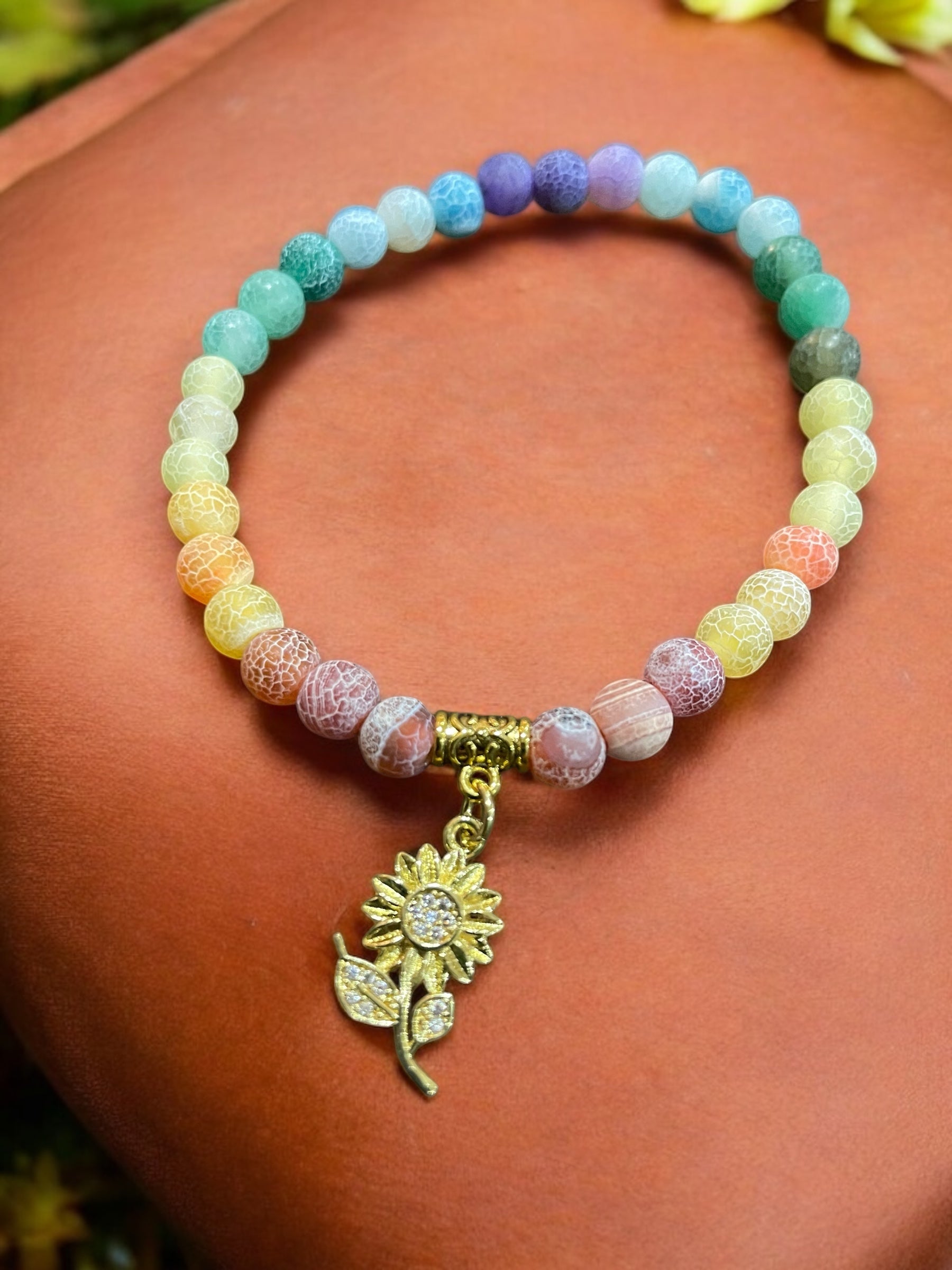 Agate Sunflower Bracelet : Handmade Colorful Stone Charm