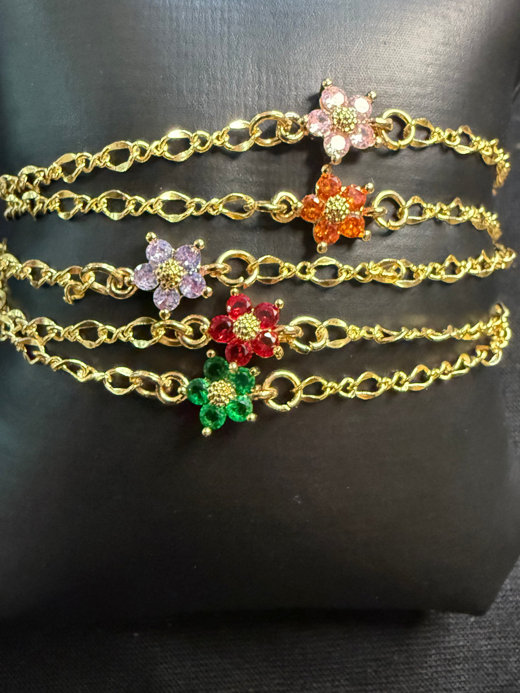 18k Gold Plated Stainless Steel Bracelet: Colorful Mini Flower