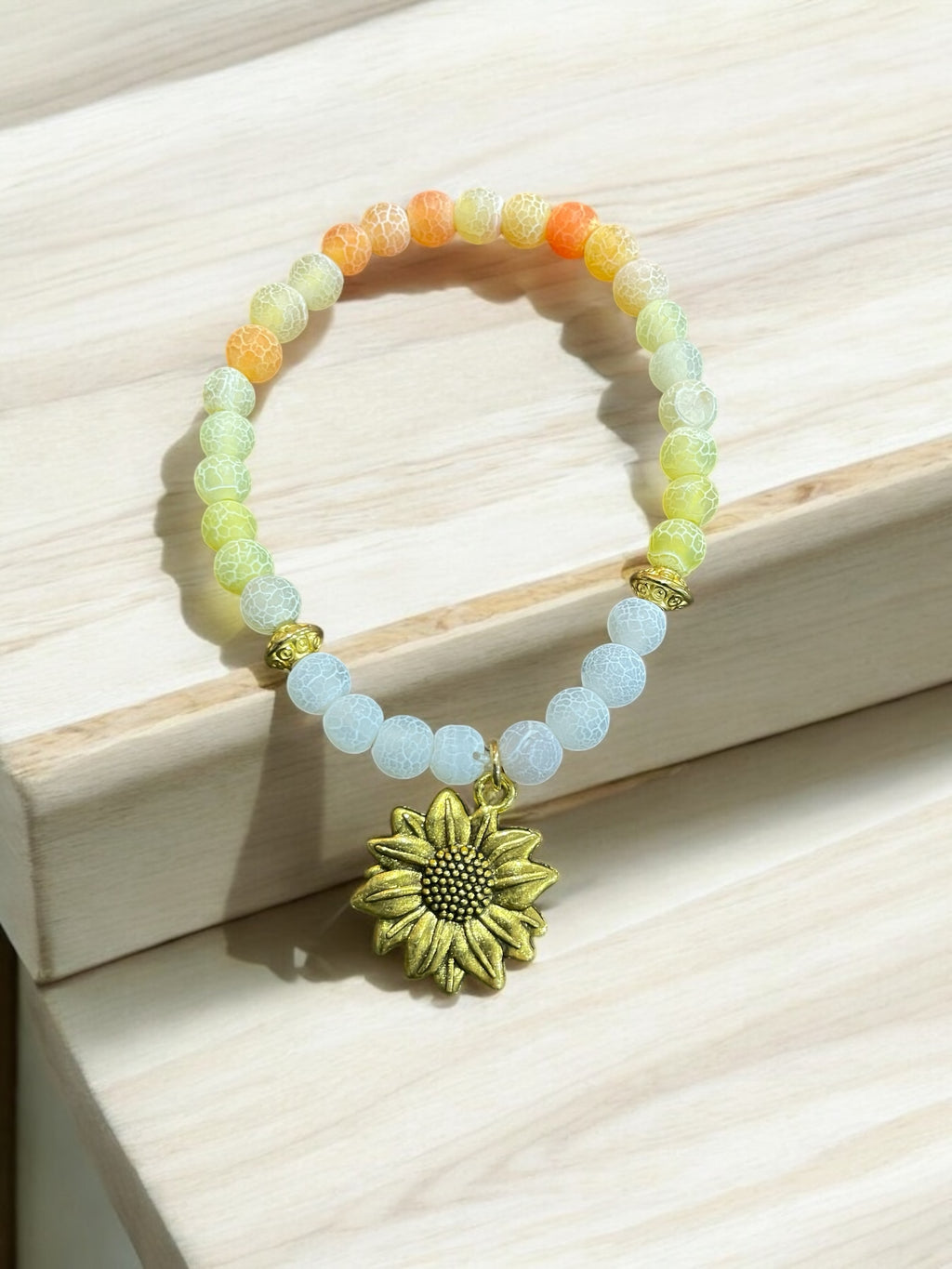 Agate Sunflower Bracelet : Handmade Colorful Stone Charm