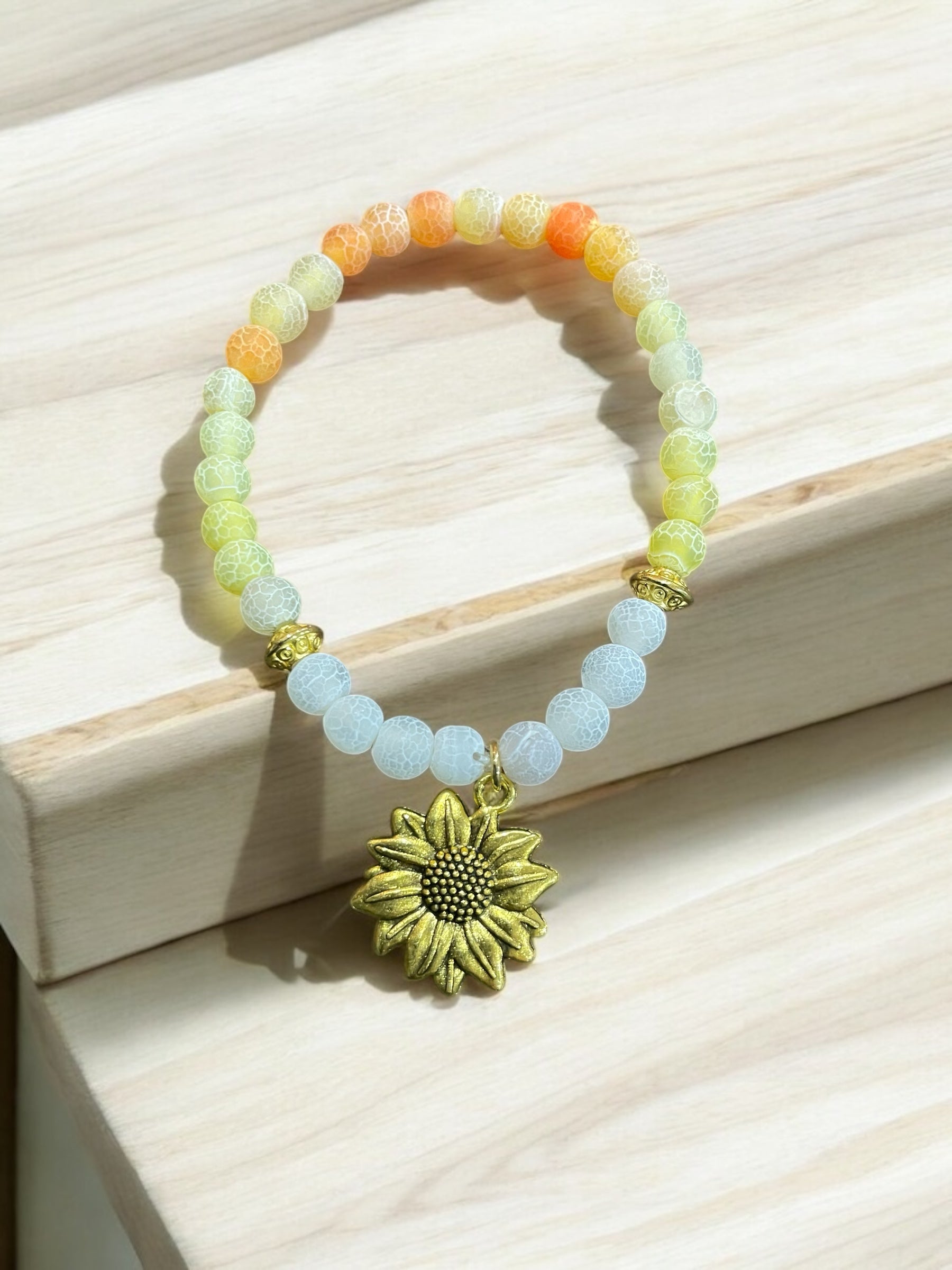 Agate Sunflower Bracelet : Handmade Colorful Stone Charm