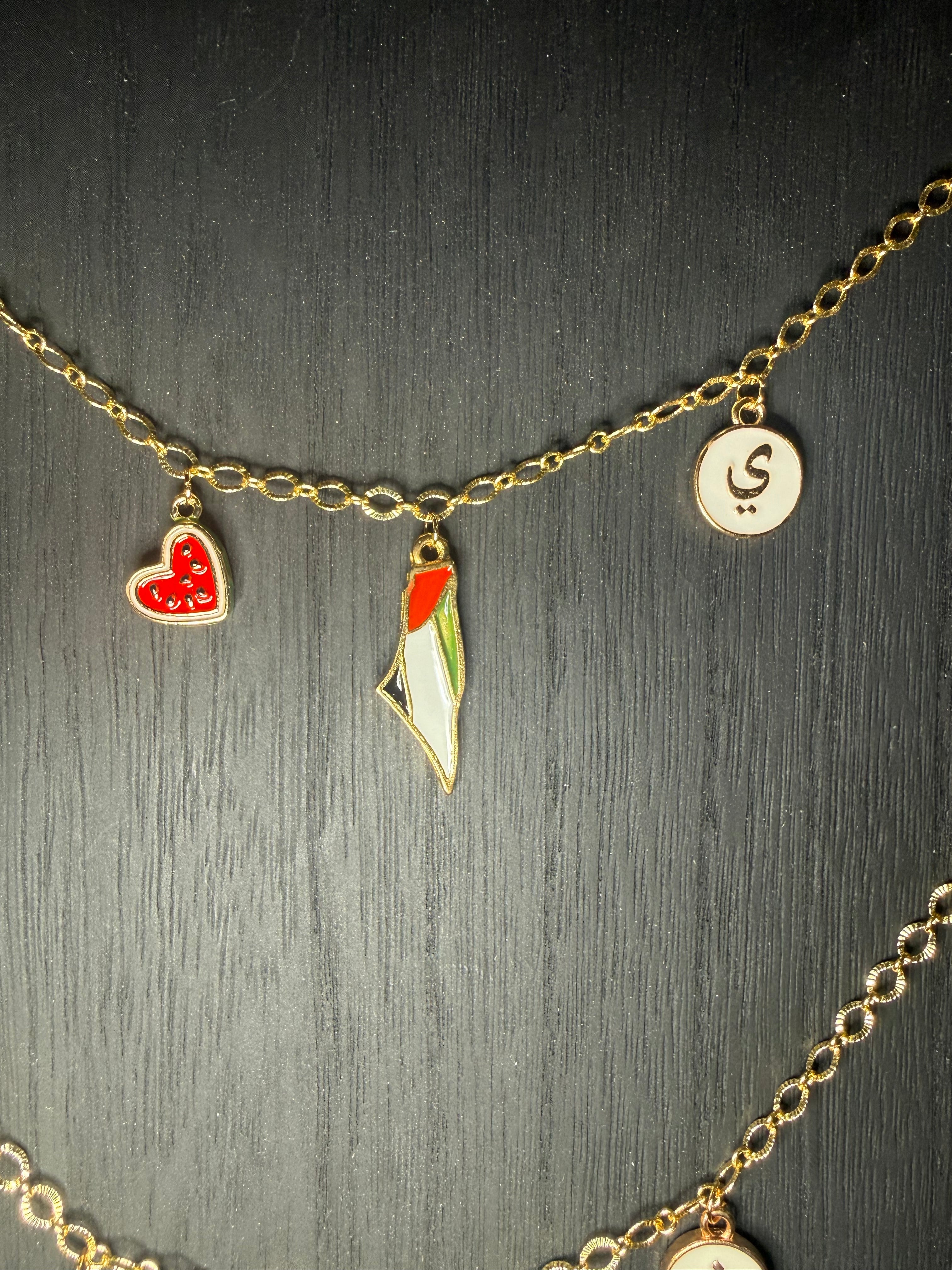Embellished Palestine Map Charm Necklace
