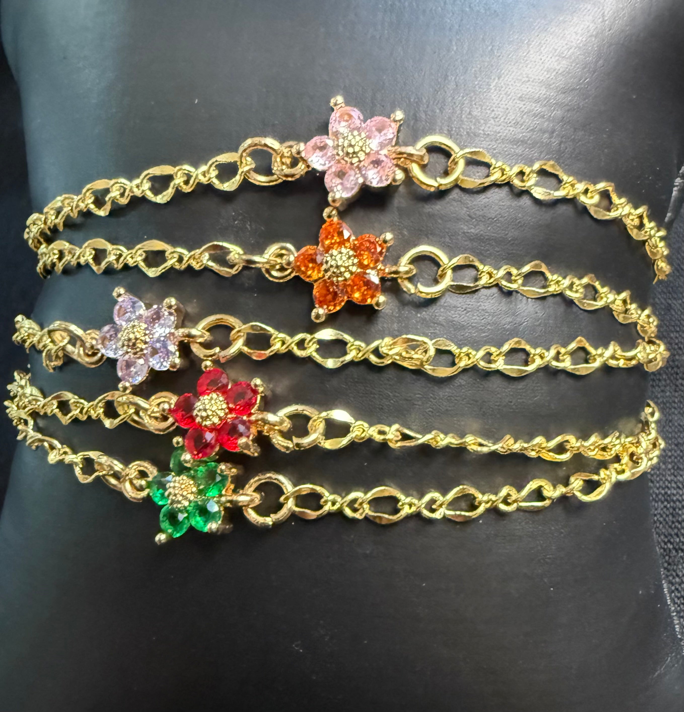 18k Gold Plated Stainless Steel Bracelet: Colorful Mini Flower