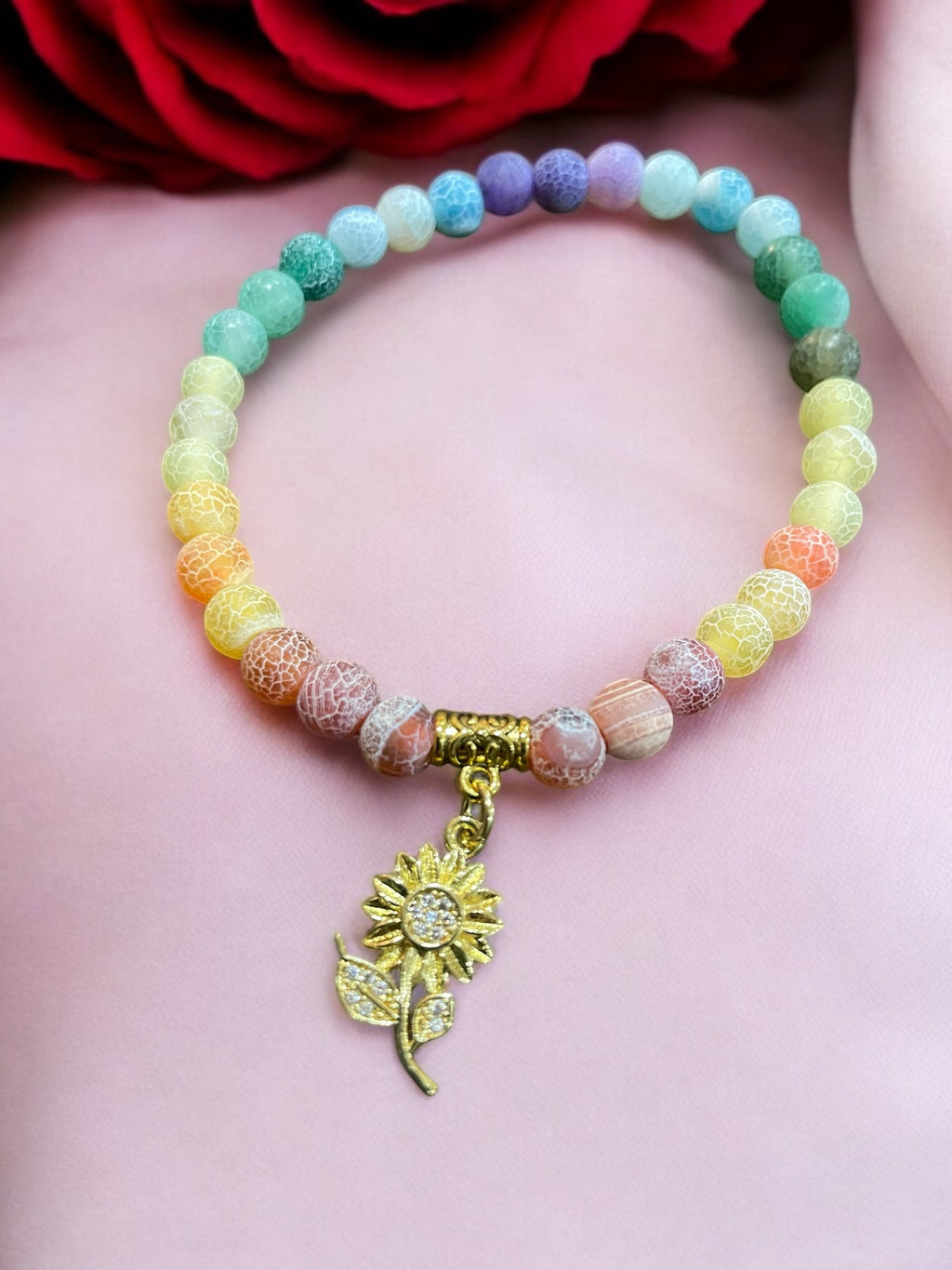 Agate Sunflower Bracelet : Handmade Colorful Stone Charm