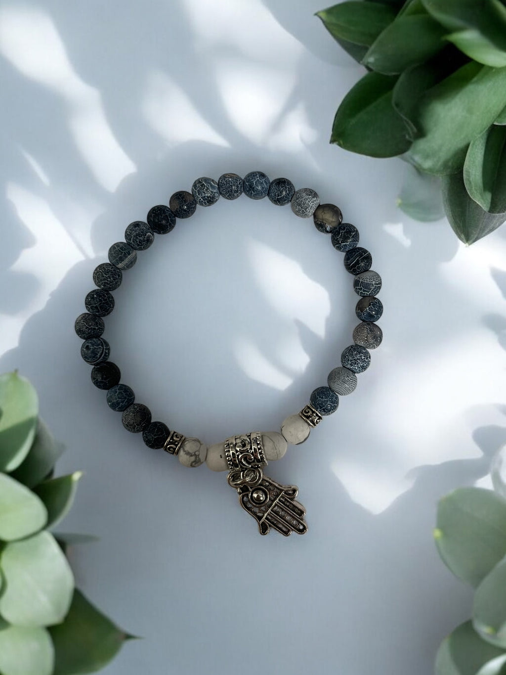 Handmade Hamsa Cracked Agate