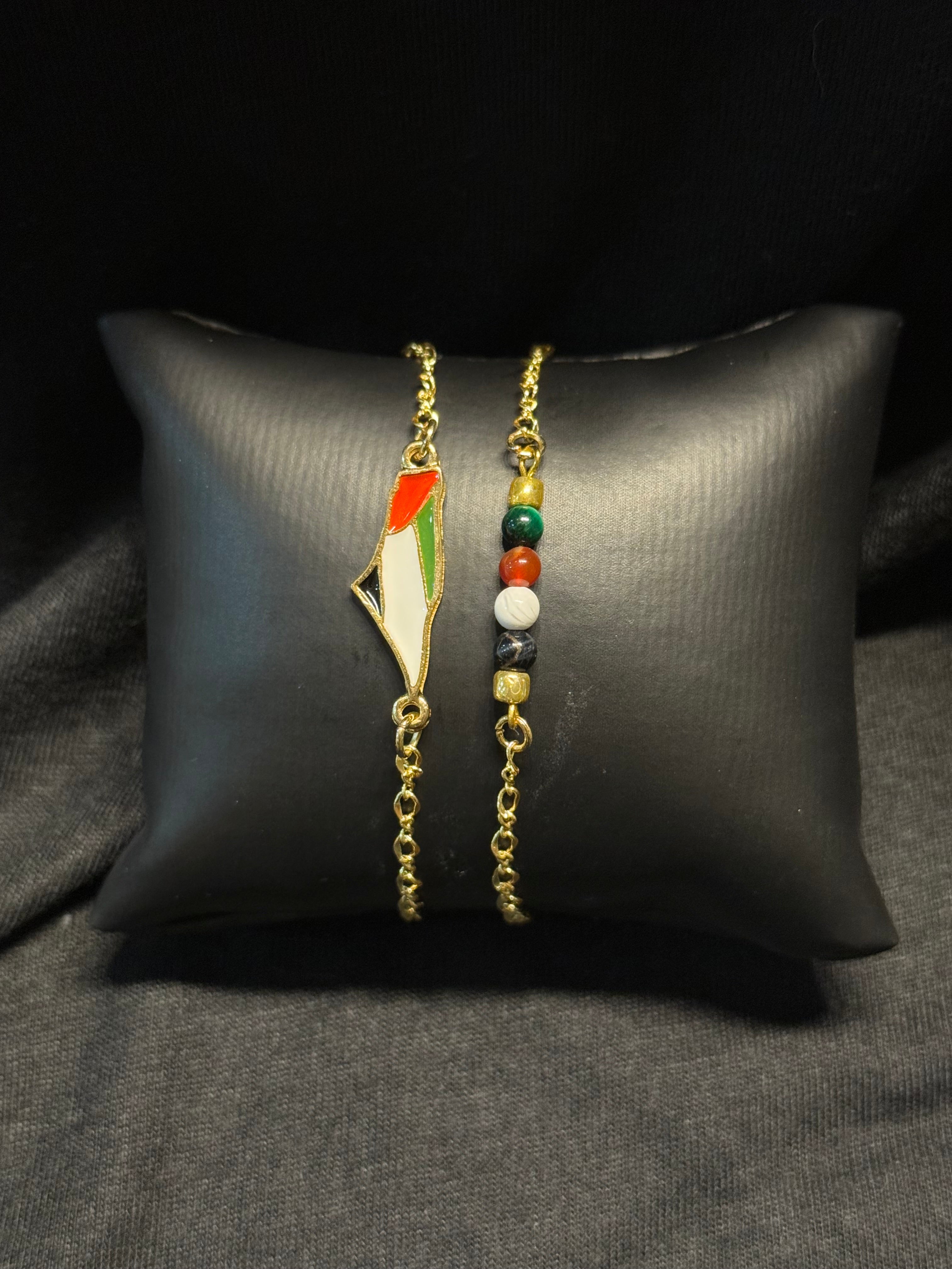 Palestine Flag layered with Palestine Stone Bracelet