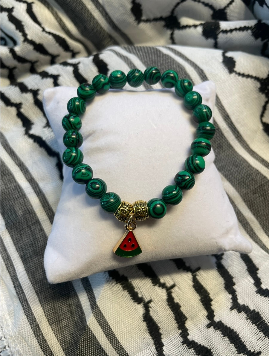 Handmade Gemstone Stretch Bracelet with Watermelon Charm