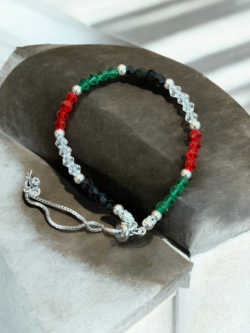 Palestine Crystal Bracelet: Red, Green, Black Crystal Beads