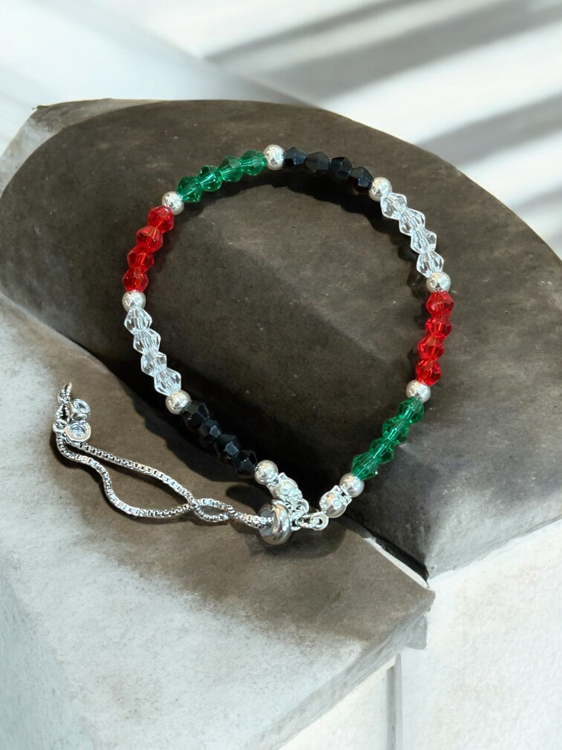 Palestine Crystal Bracelet: Red, Green, Black Crystal Beads