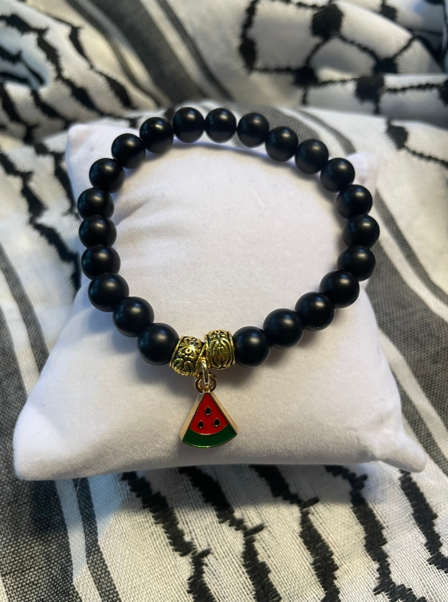 Handmade Gemstone Stretch Bracelet with Watermelon Charm