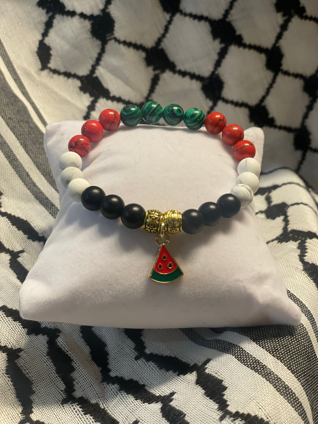 Handmade Gemstone Stretch Bracelet with Watermelon Charm