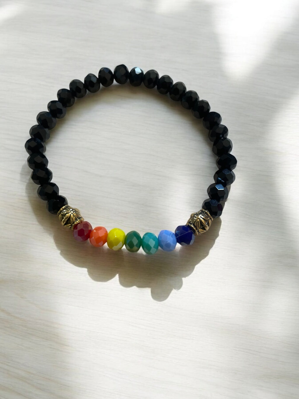 Rainbow Faceted Bead Bracelet: Handmade Daisy Spacer