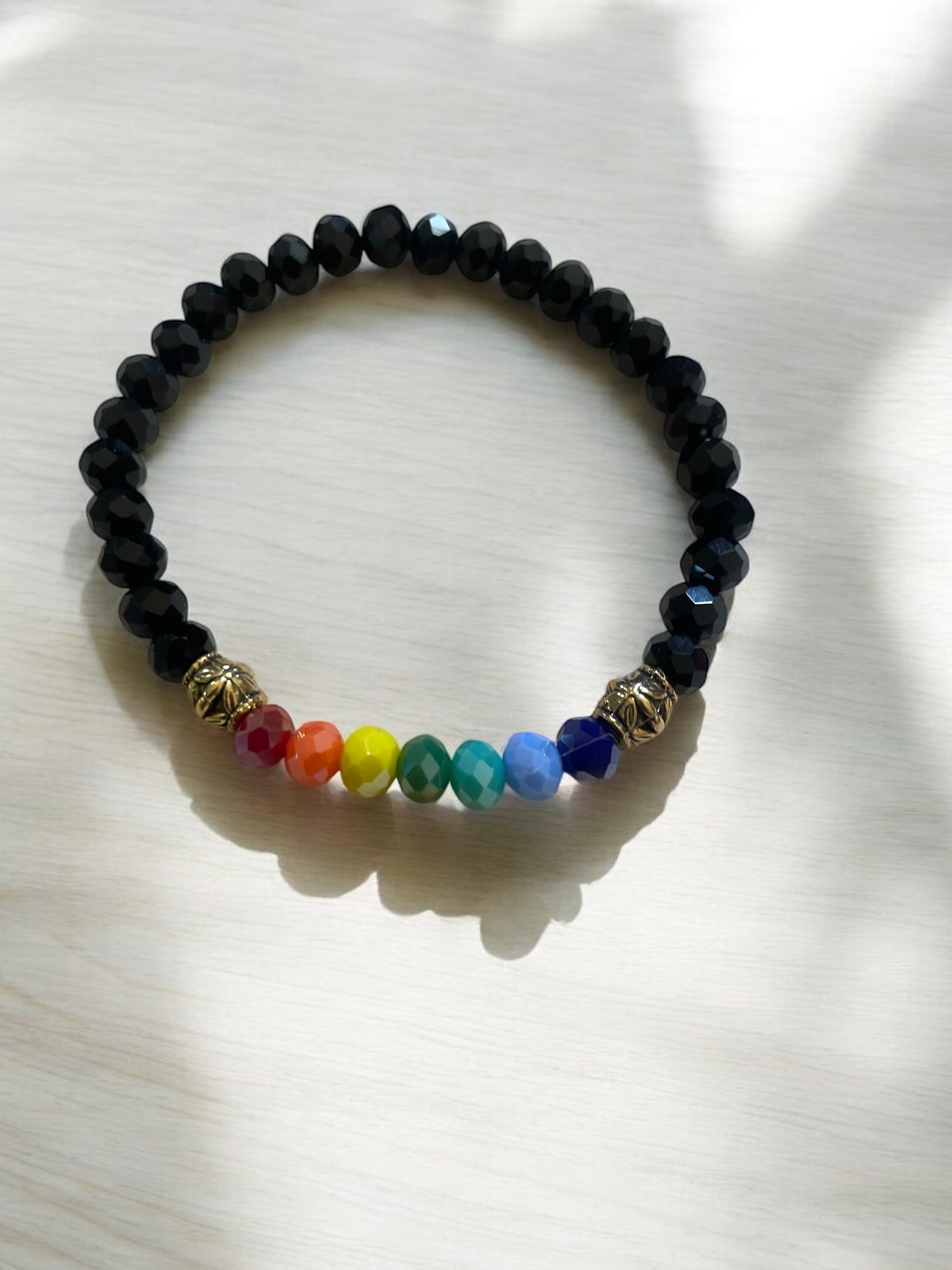 Rainbow Faceted Bead Bracelet: Handmade Daisy Spacer