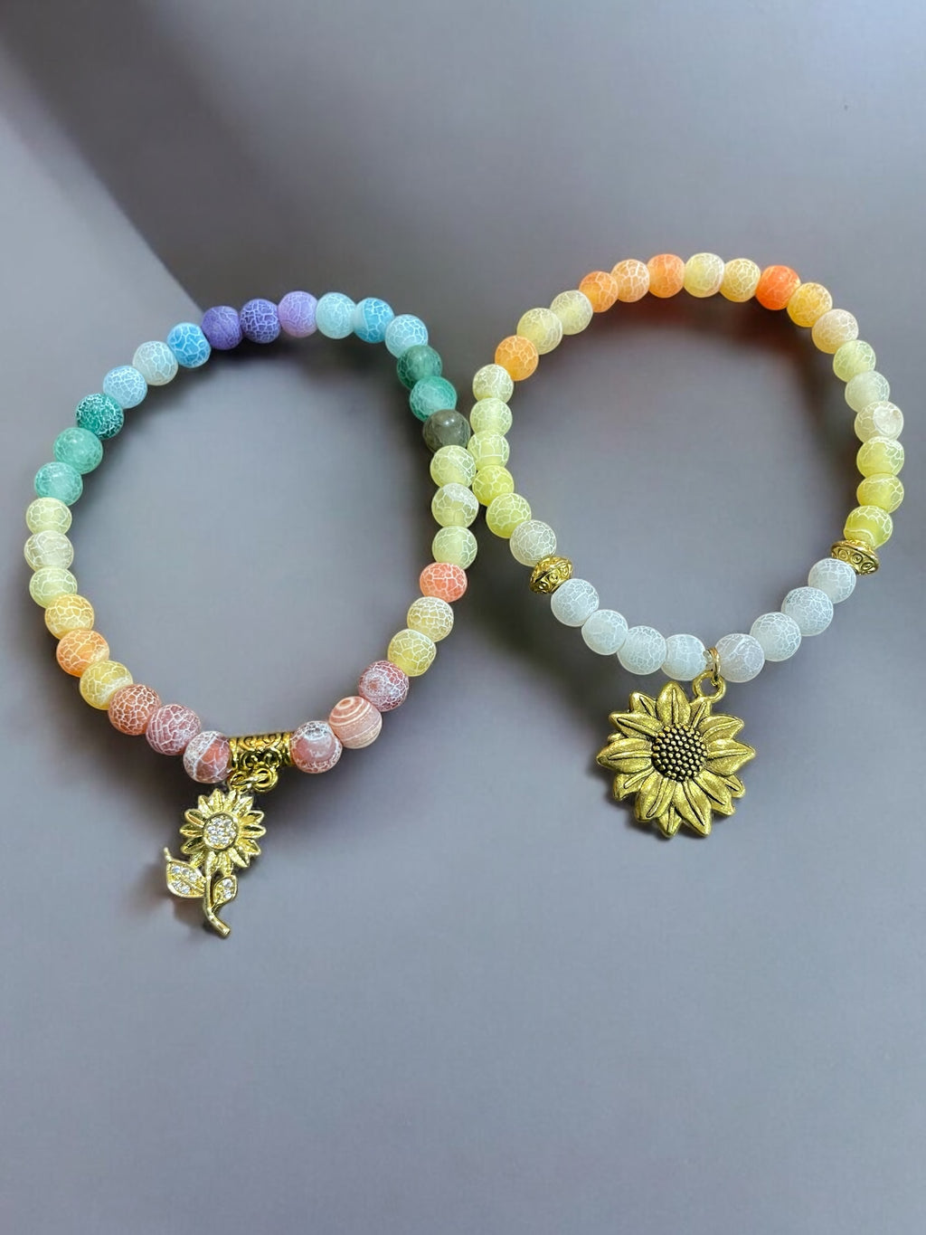 Agate Sunflower Bracelet : Handmade Colorful Stone Charm