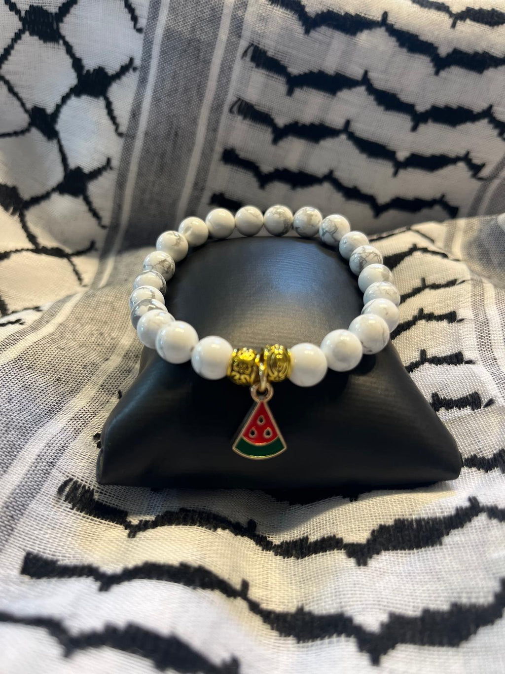 Handmade Gemstone Stretch Bracelet with Watermelon Charm