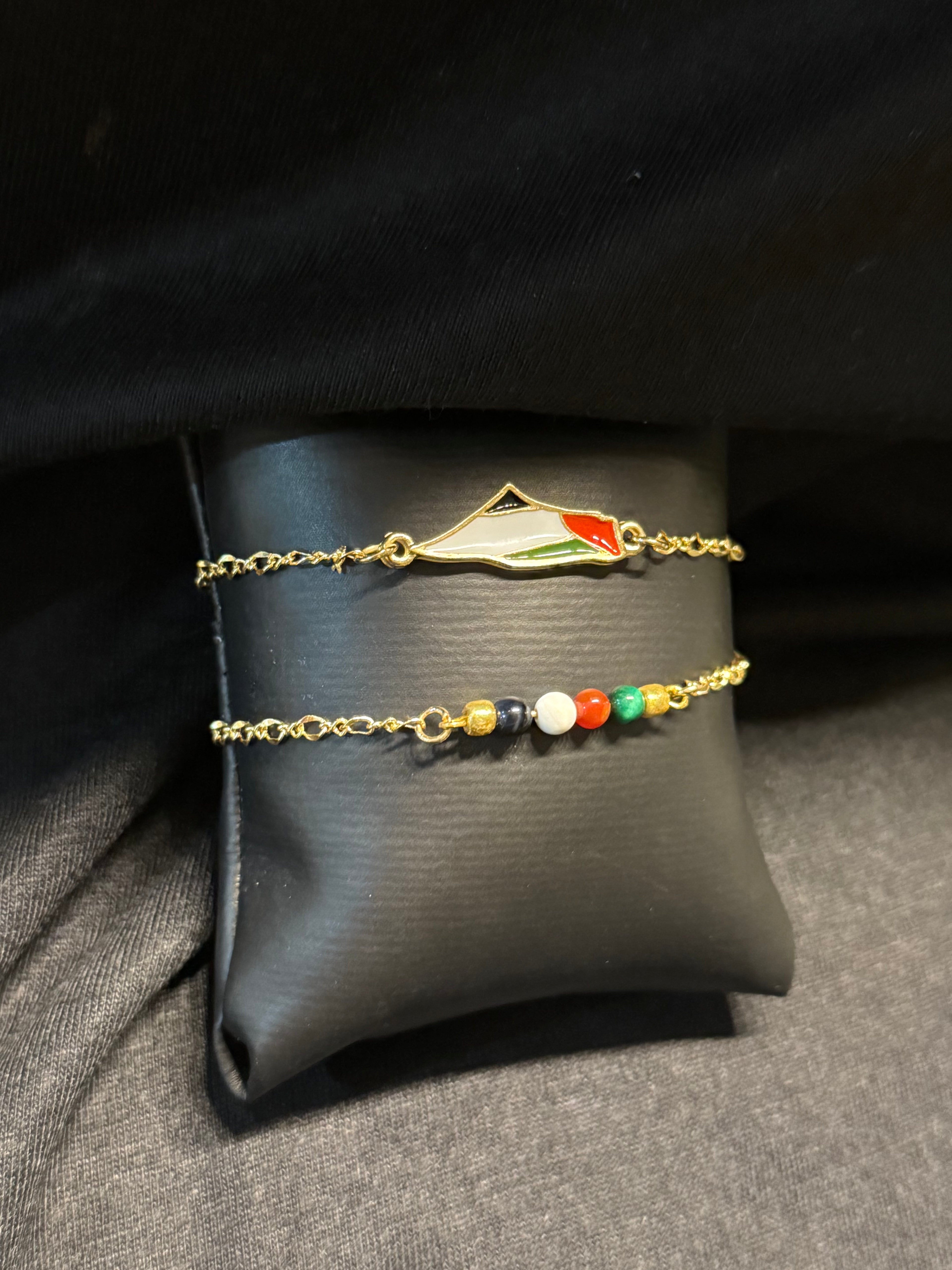 Palestine Flag layered with Palestine Stone Bracelet