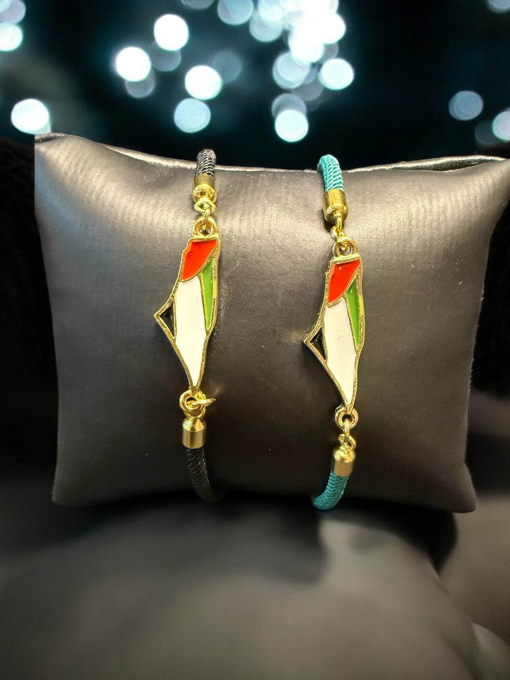 Palestine Flag Bracelet on Cord with Gold-Tone Accents