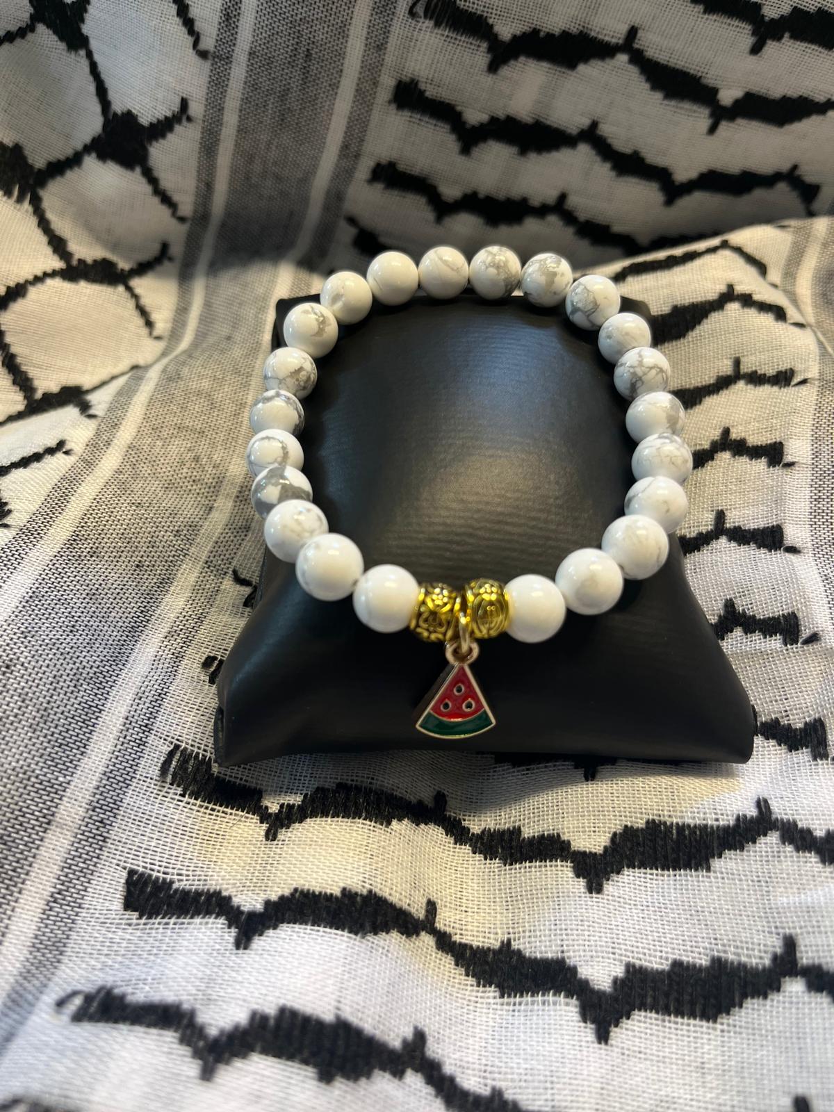 Handmade Gemstone Stretch Bracelet with Watermelon Charm