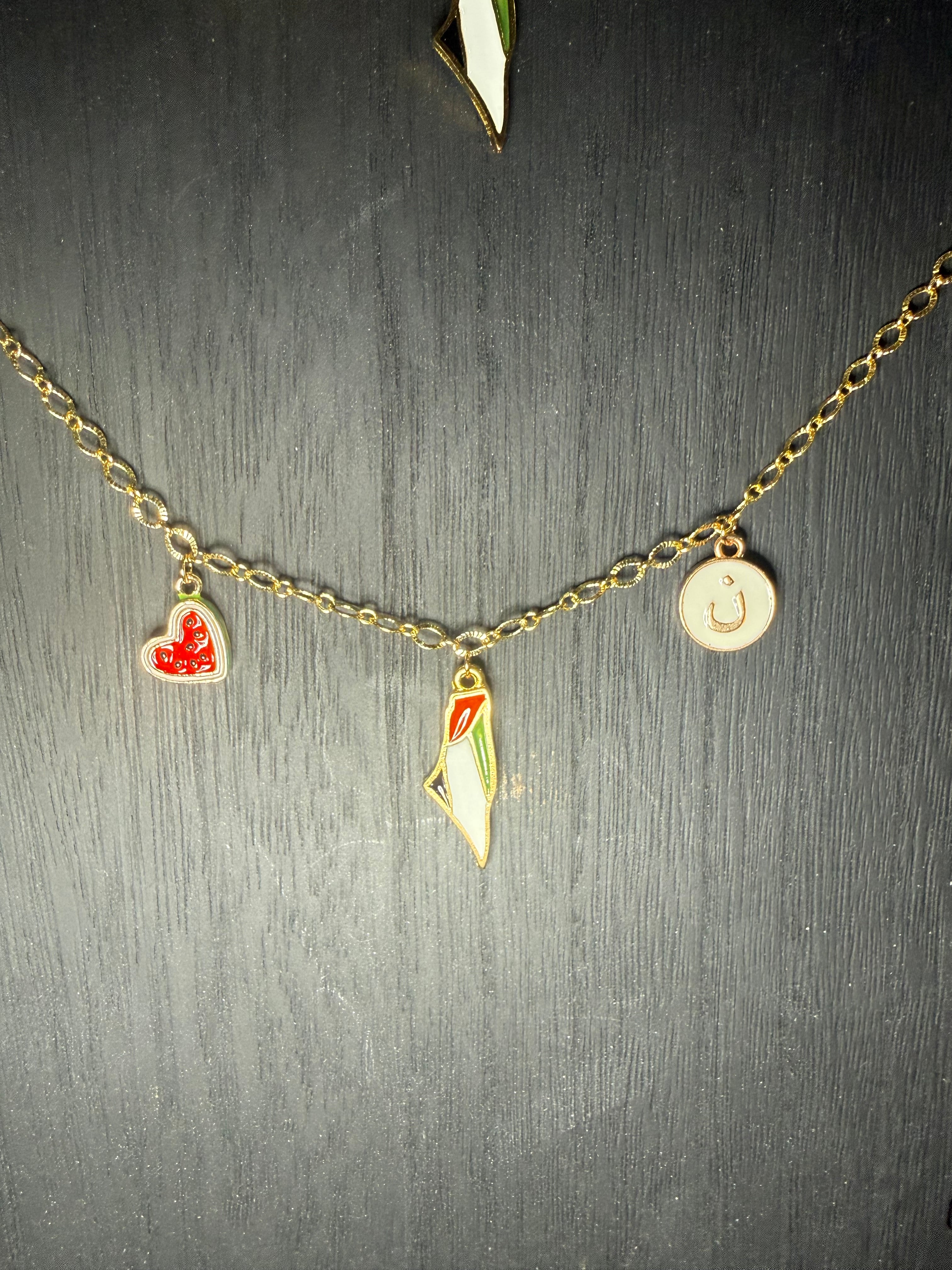 Embellished Palestine Map Charm Necklace