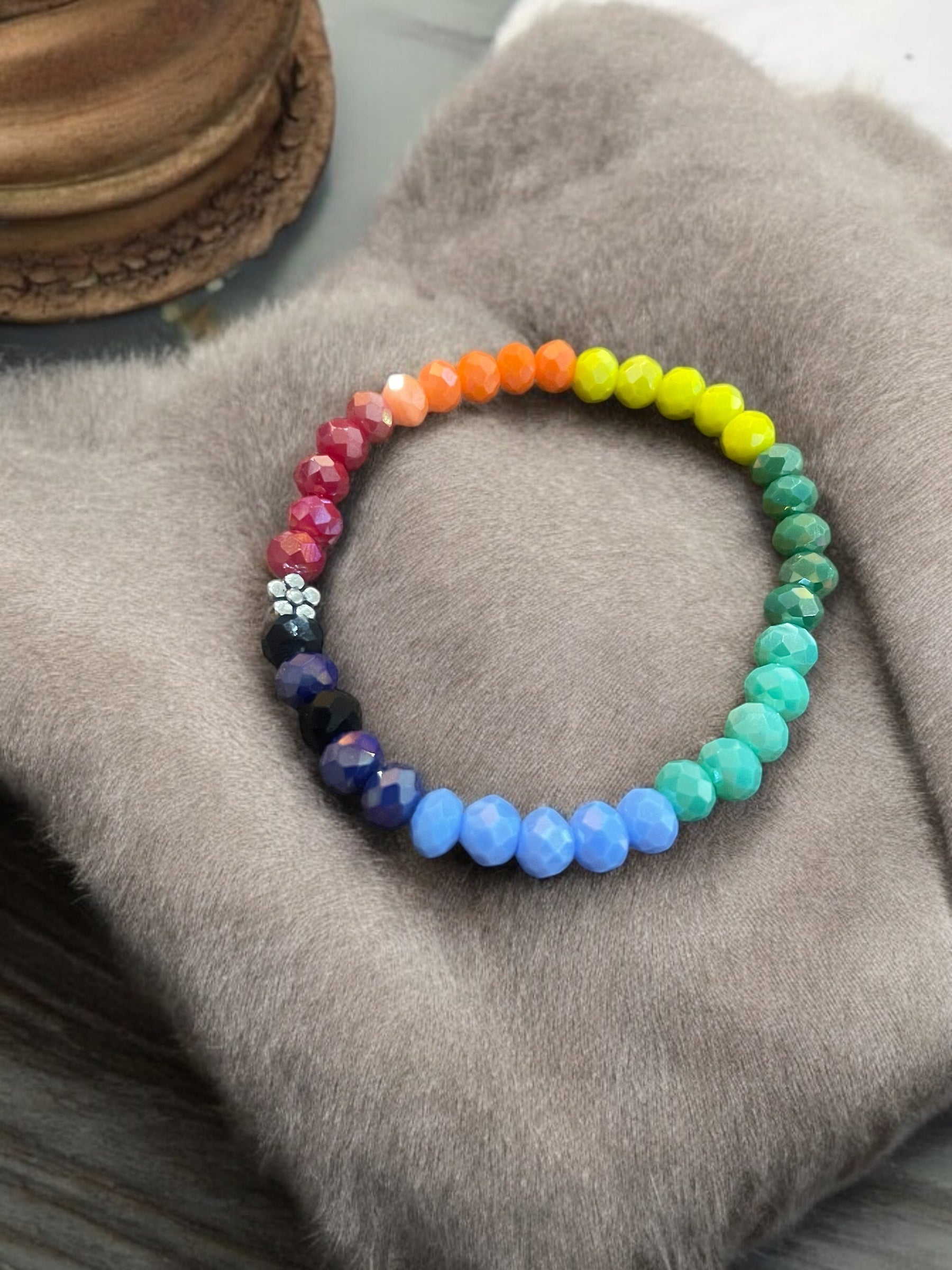 Rainbow Faceted Bead Bracelet: Handmade Daisy Spacer