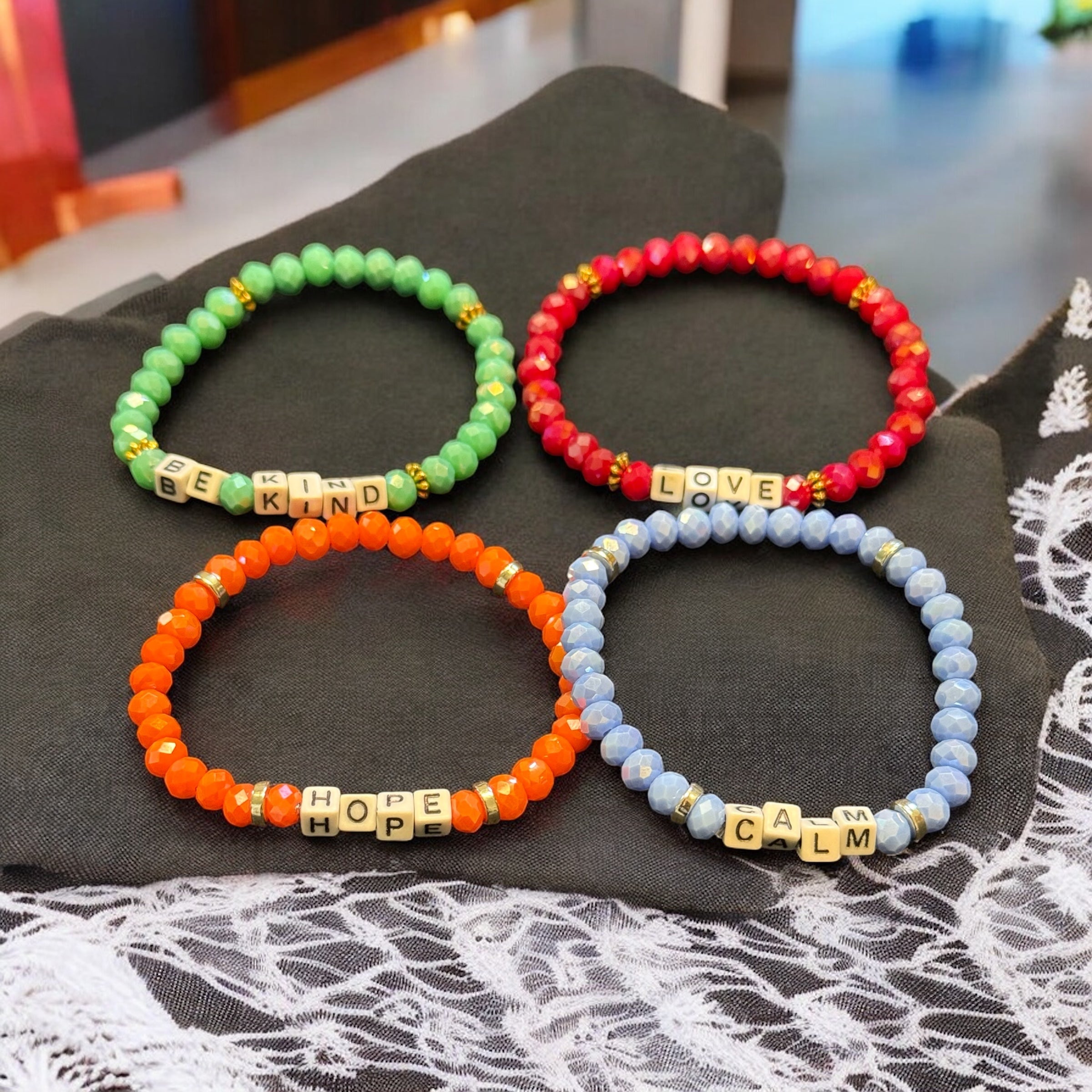 Inspirational Beaded Bracelet: Positive Message Stacking Jewelry
