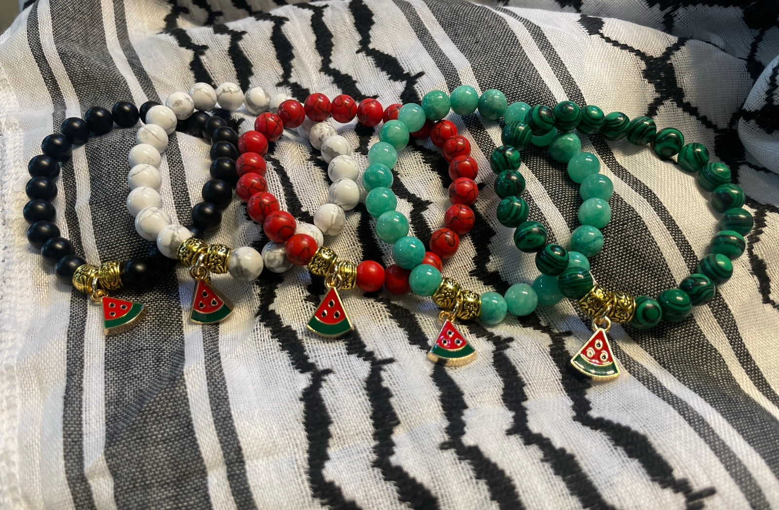 Handmade Gemstone Stretch Bracelet with Watermelon Charm